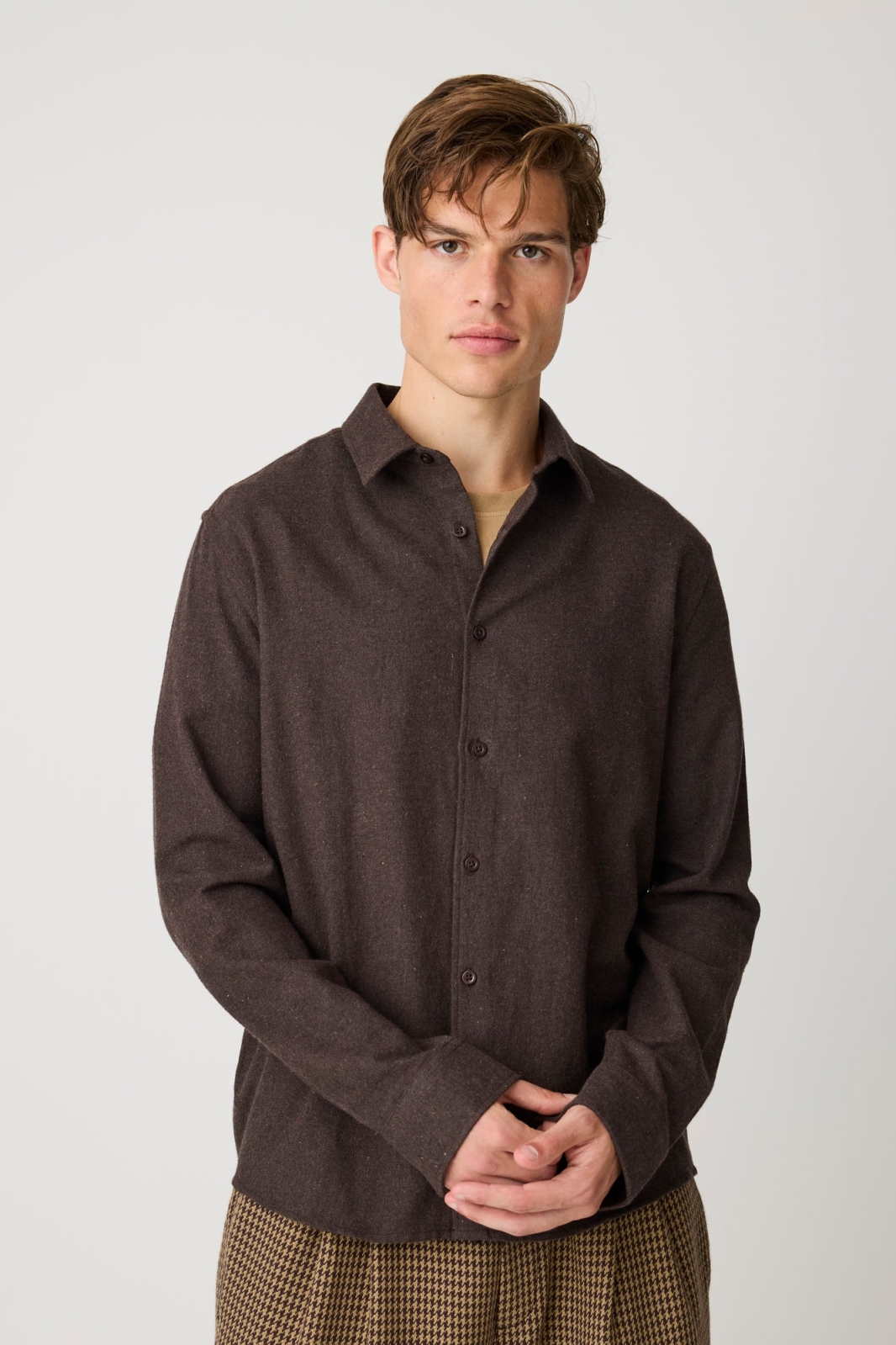 KnowledgeCotton Apparel Herren vegan Hemd Dune Regular Aus Flanell Farbe Chocolate Torte
