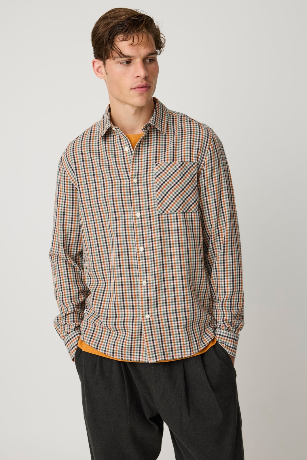 KnowledgeCotton Apparel Herren vegan Hemd Dune Regular Karo Multi Karo