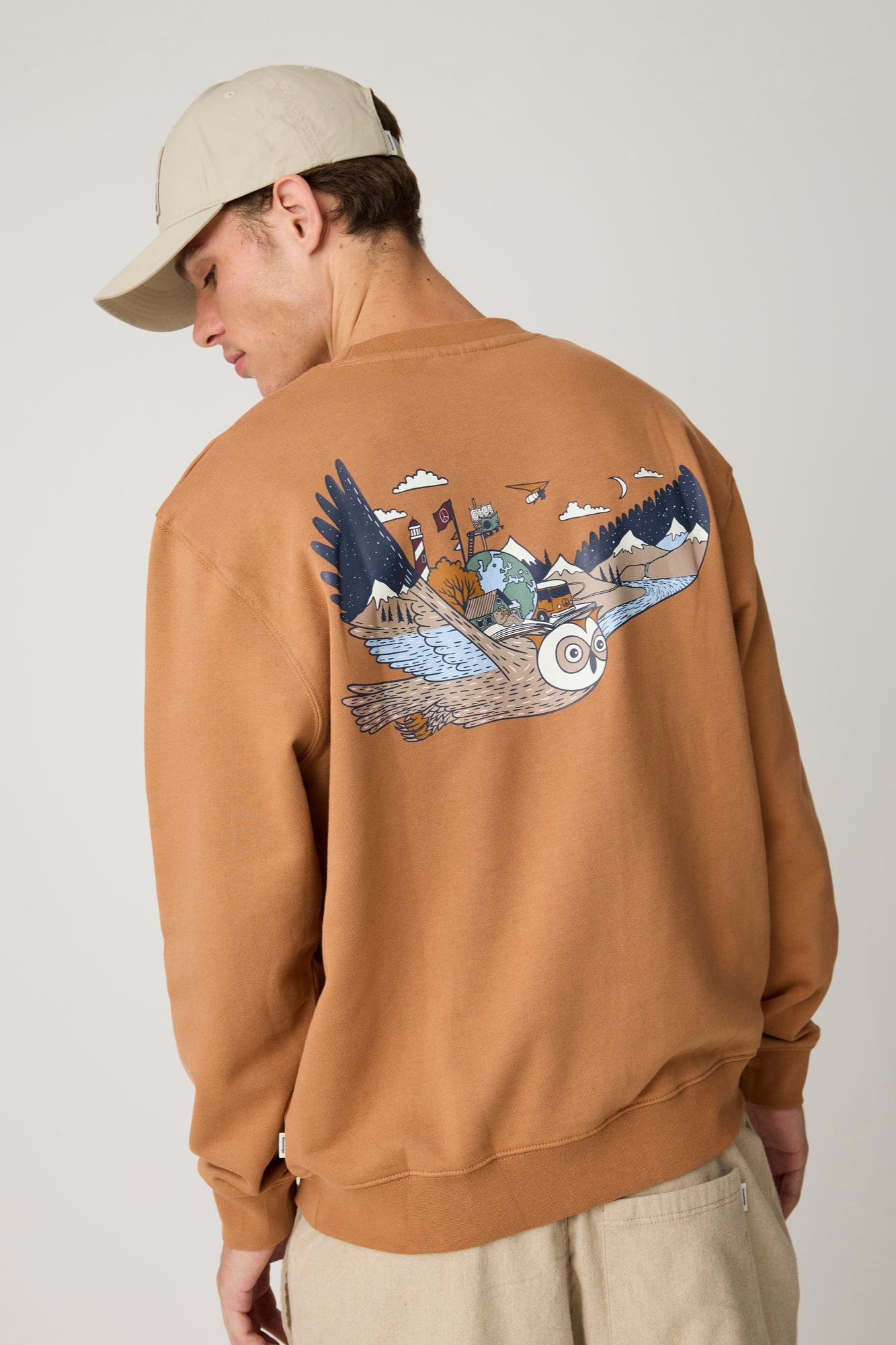 KnowledgeCotton Apparel Herren vegan Sweatshirt Lockere Passform Mit Aufdruck Rundhalsausschnitt, L&Atilde;&para;wenmotiv, Braun
