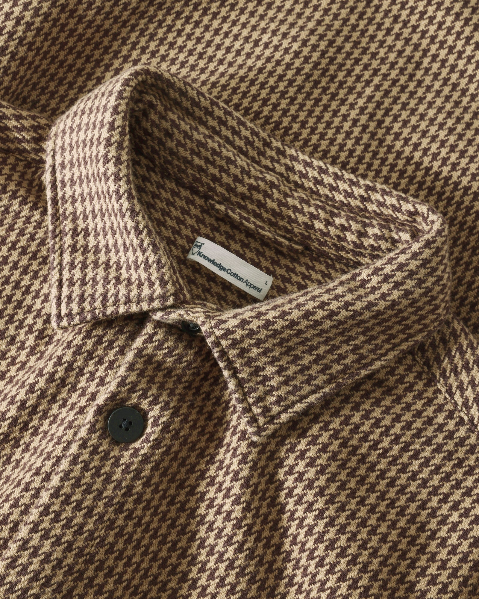 KnowledgeCotton Apparel men vegan Overshirt Loose Houndtooth Dark Brown Check