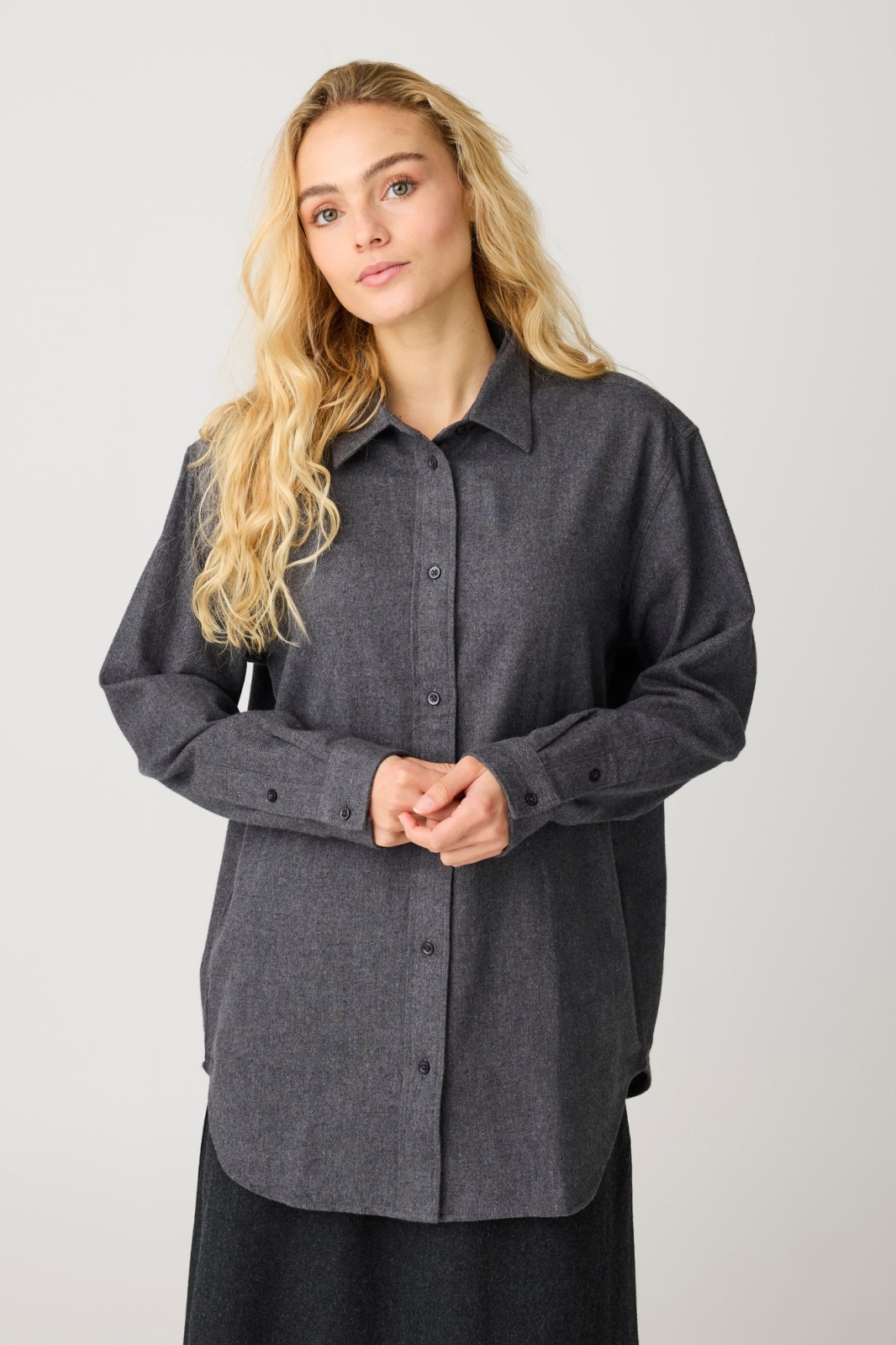 KnowledgeCotton Apparel womens vegan Shirt Vega Relaxed Flannel Dark Grey Melange