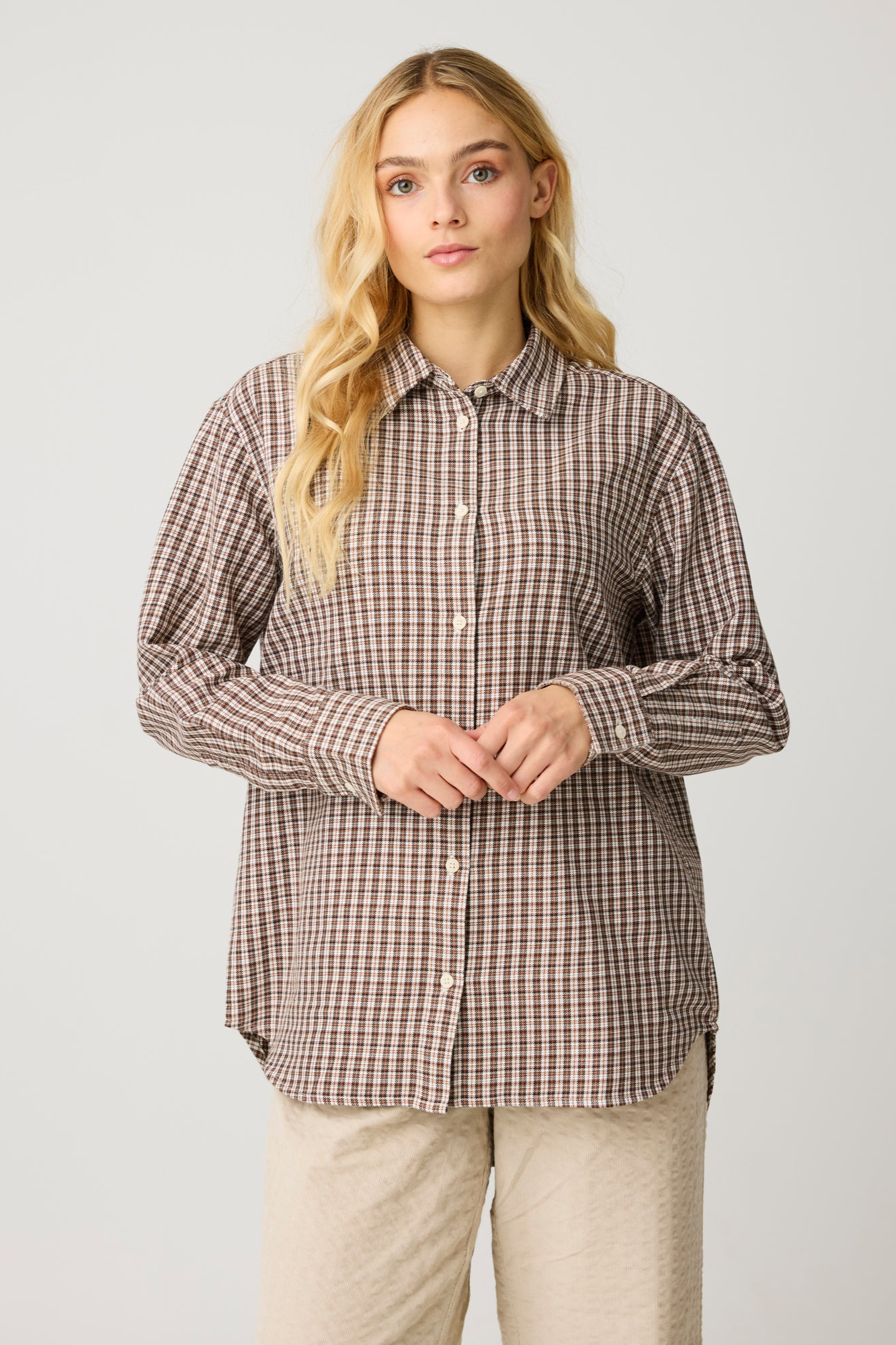 KnowledgeCotton Apparel womens vegan Shirt Relaxed Check Brown Check
