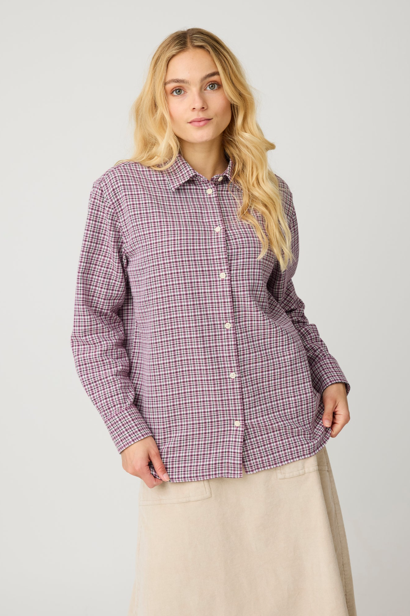 KnowledgeCotton Apparel womens vegan Shirt Relaxed Check Pink Check