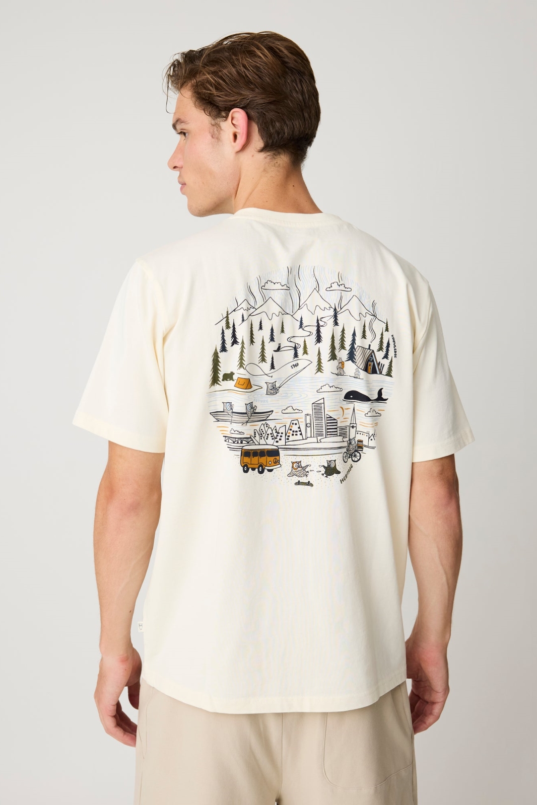 KnowledgeCotton Apparel Herren vegan T-Shirt Mit Aufdruck Auf Der R&Atilde;&frac14;ckseite Egret Wei&Atilde;Ÿ