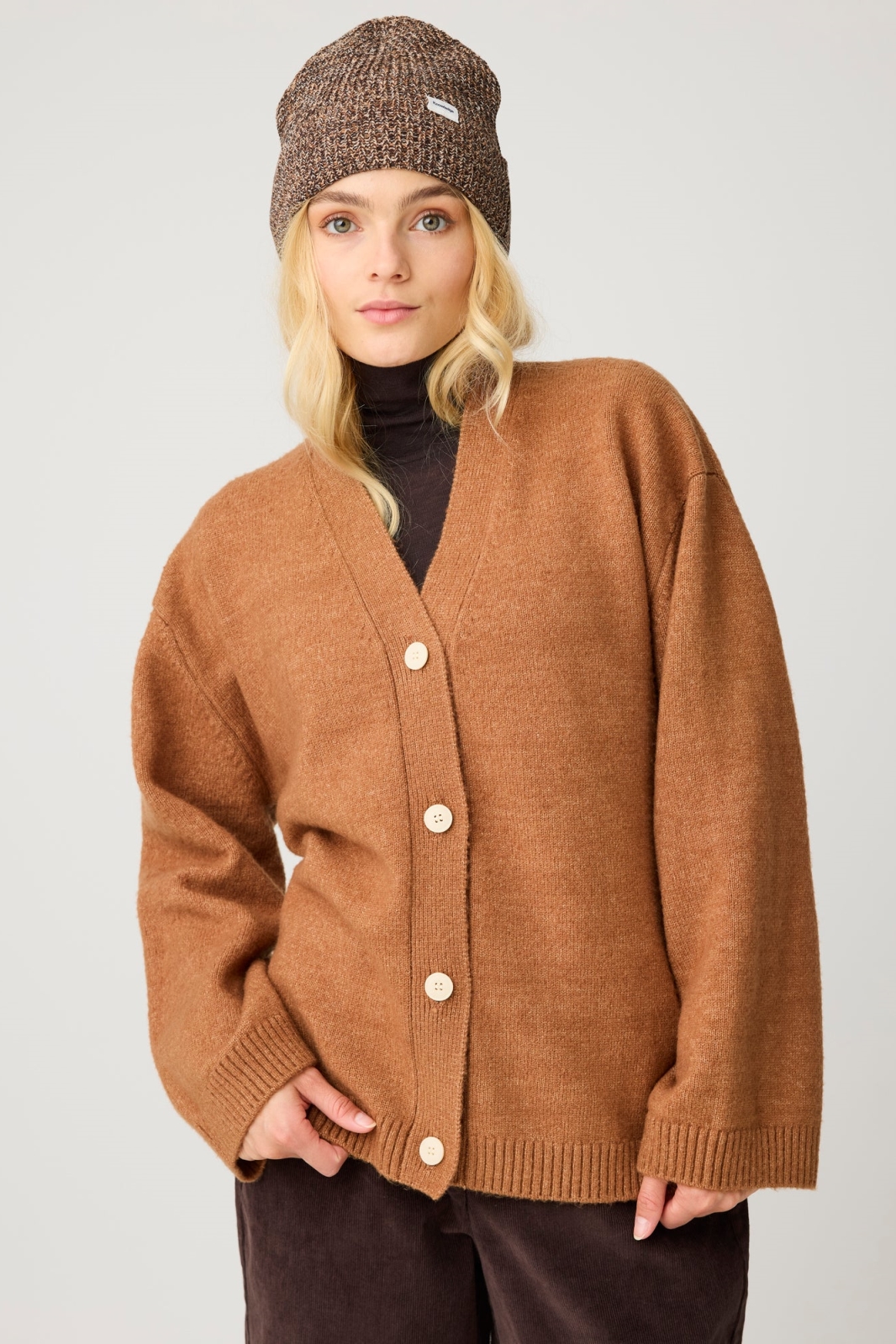 KnowledgeCotton Apparel Damen vegan Strickjacke Aus Souffl&Atilde;&copy; Garn Lion Brown