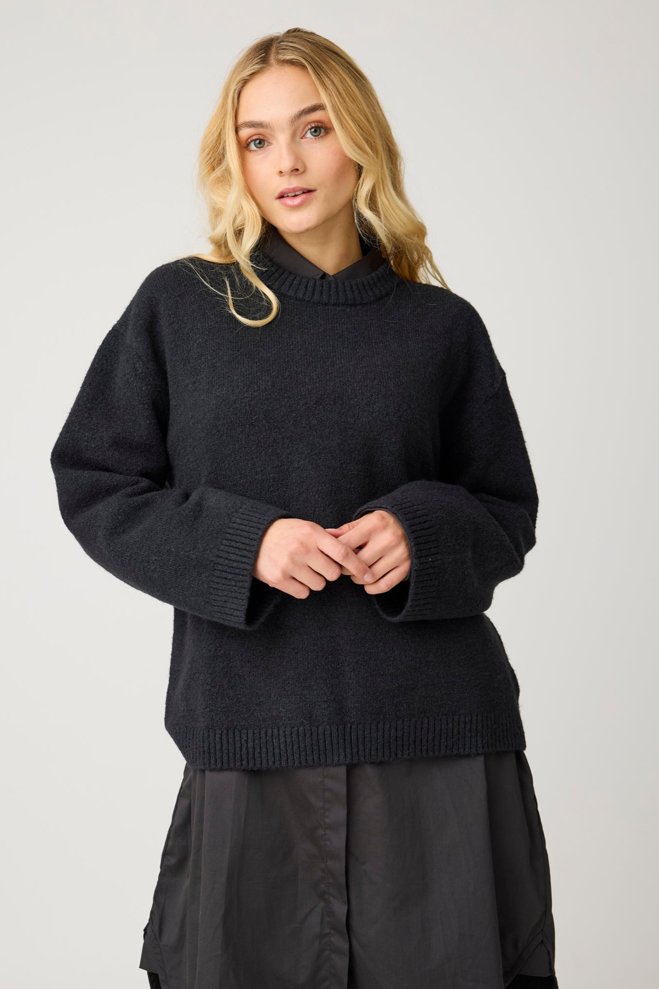 KnowledgeCotton Apparel Damen vegan Pullover Souffl&Atilde;&copy; Garn Schwarz Jet
