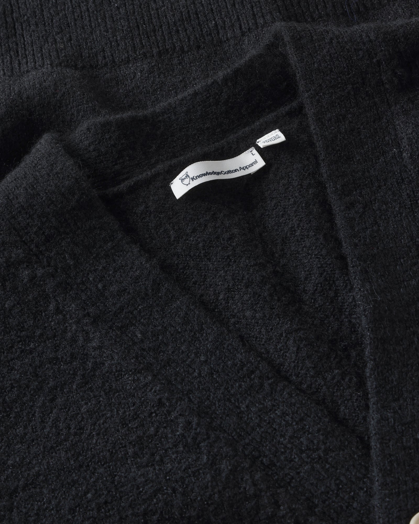 KnowledgeCotton Apparel men vegan Cardigan Men Soufflé Yarn Black Jet