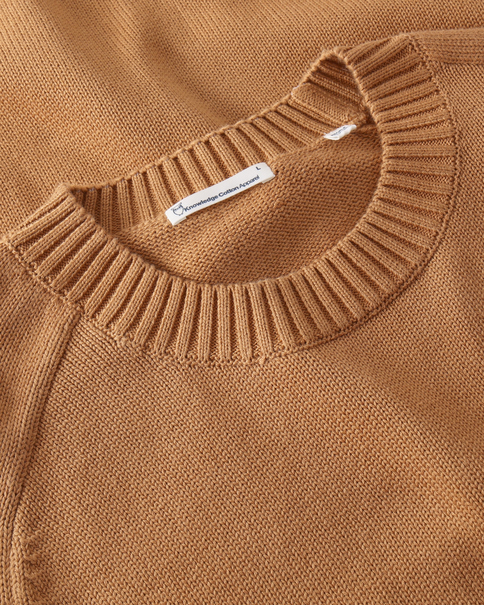 KnowledgeCotton Apparel men vegan Knitted Sweater Plain Crew Neck Lion Brown