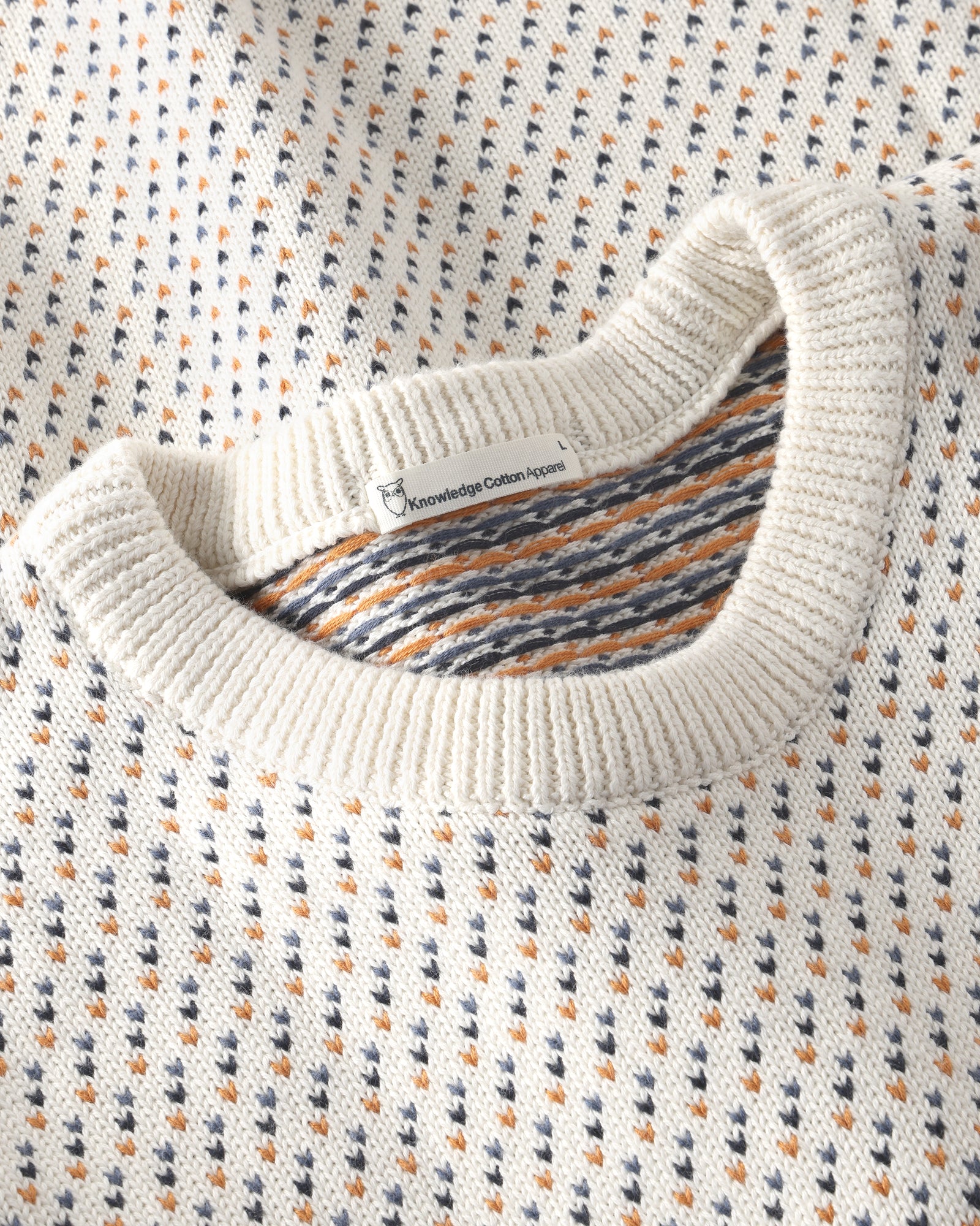 KnowledgeCotton Apparel men vegan Sweater Jacquard Crew Neck Cream