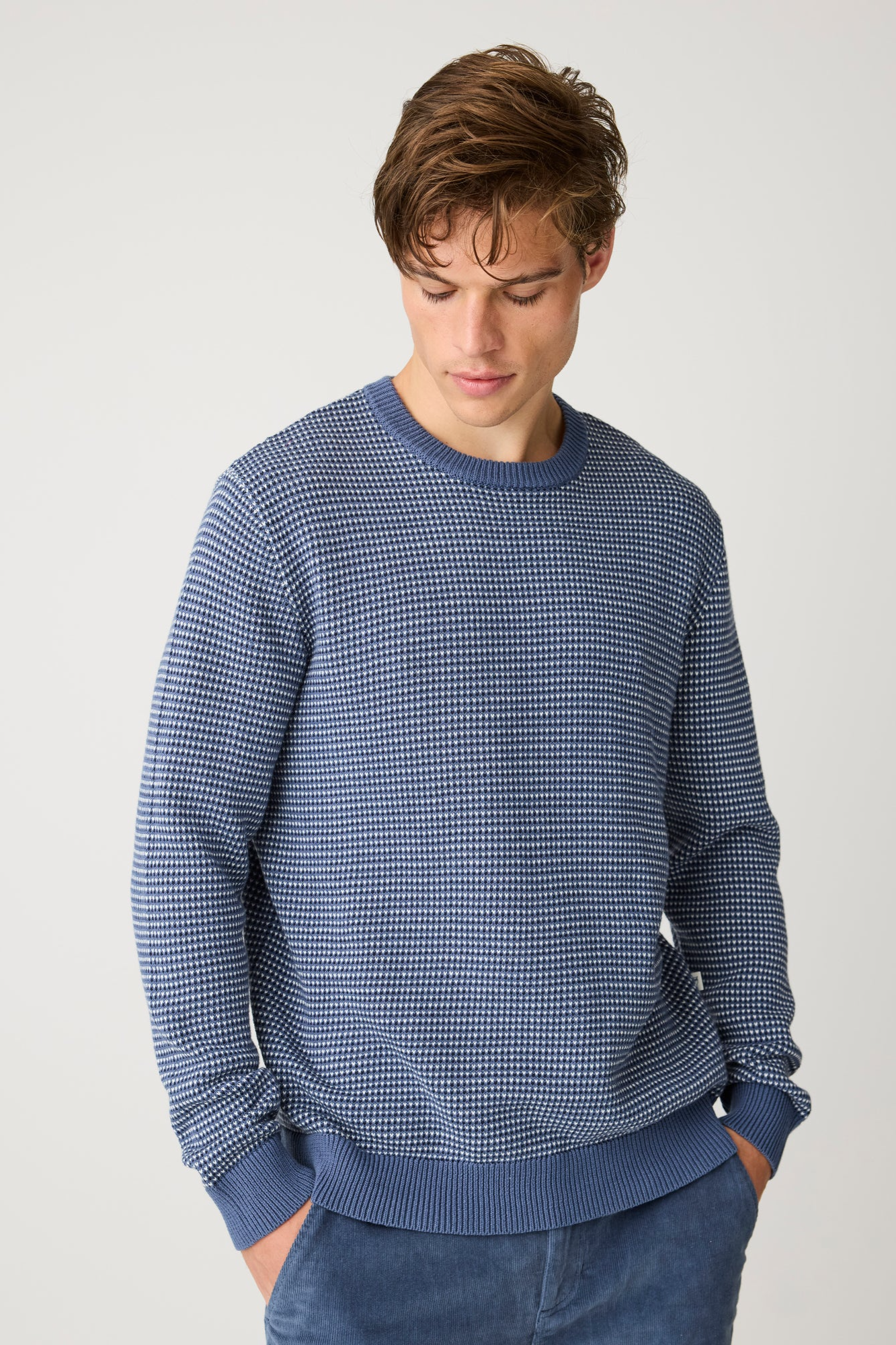 KnowledgeCotton Apparel Herren vegan Pullover Mit Jacquard Muster Rundhalsausschnitt, Nachthimmelblau