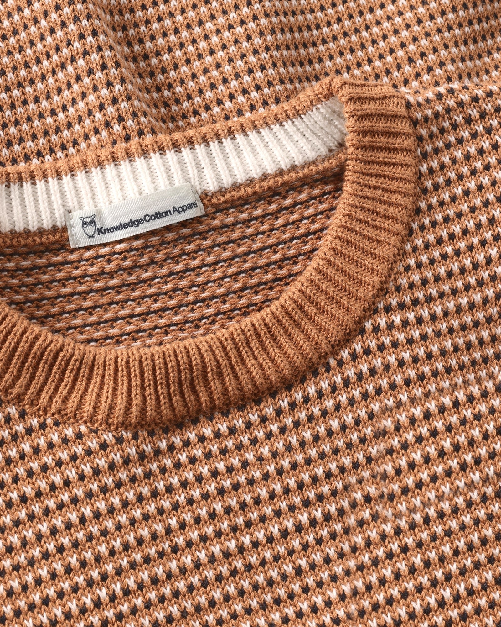 KnowledgeCotton Apparel men vegan Sweater Jacquard Crew Neck Lion Brown
