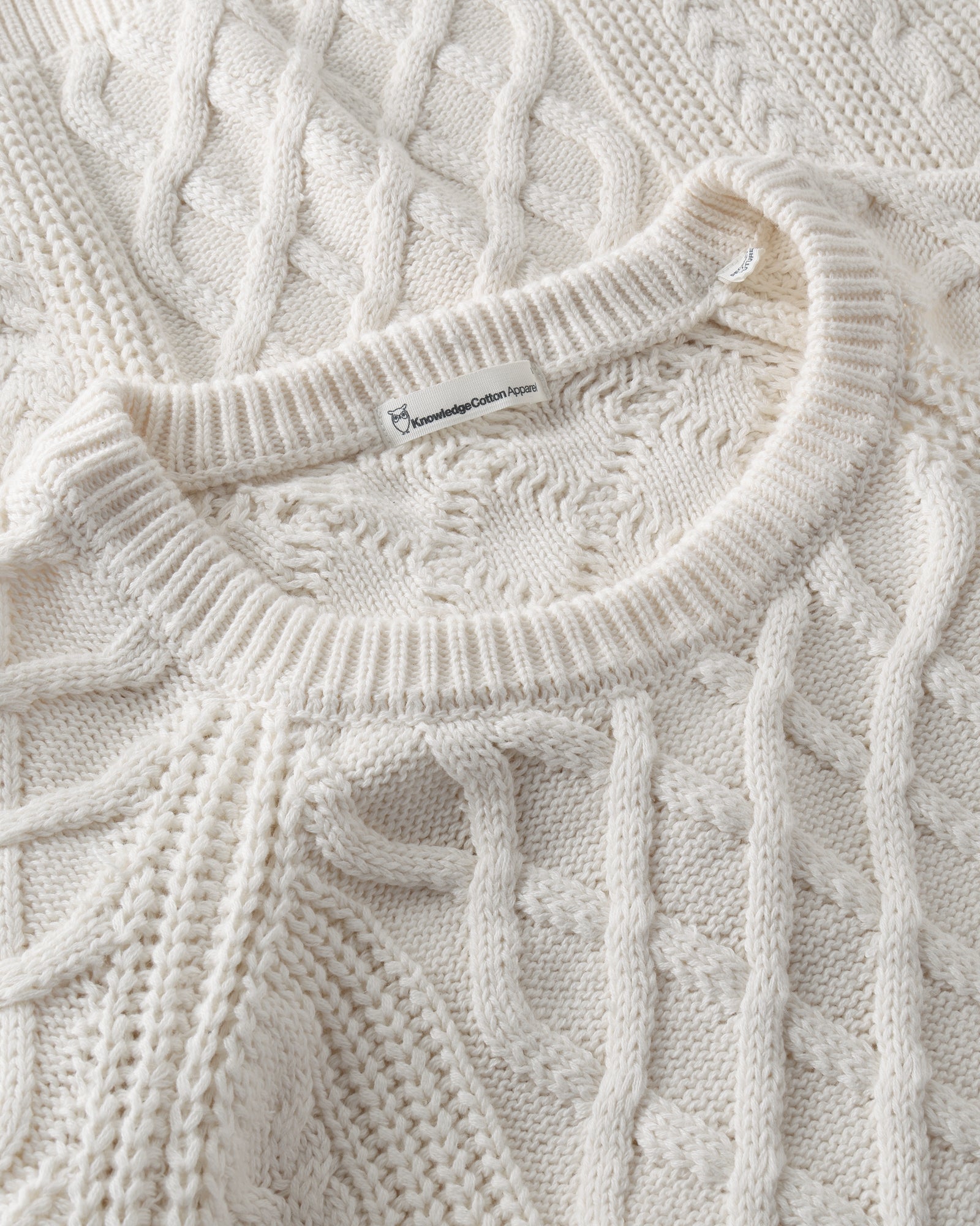 KnowledgeCotton Apparel men vegan Sweater Cable Knit Egret White