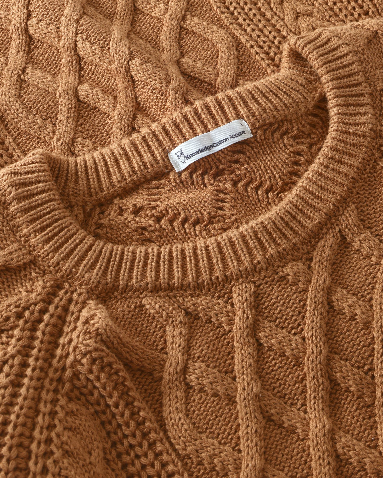 KnowledgeCotton Apparel men vegan Sweater Cable Knit Lion Brown