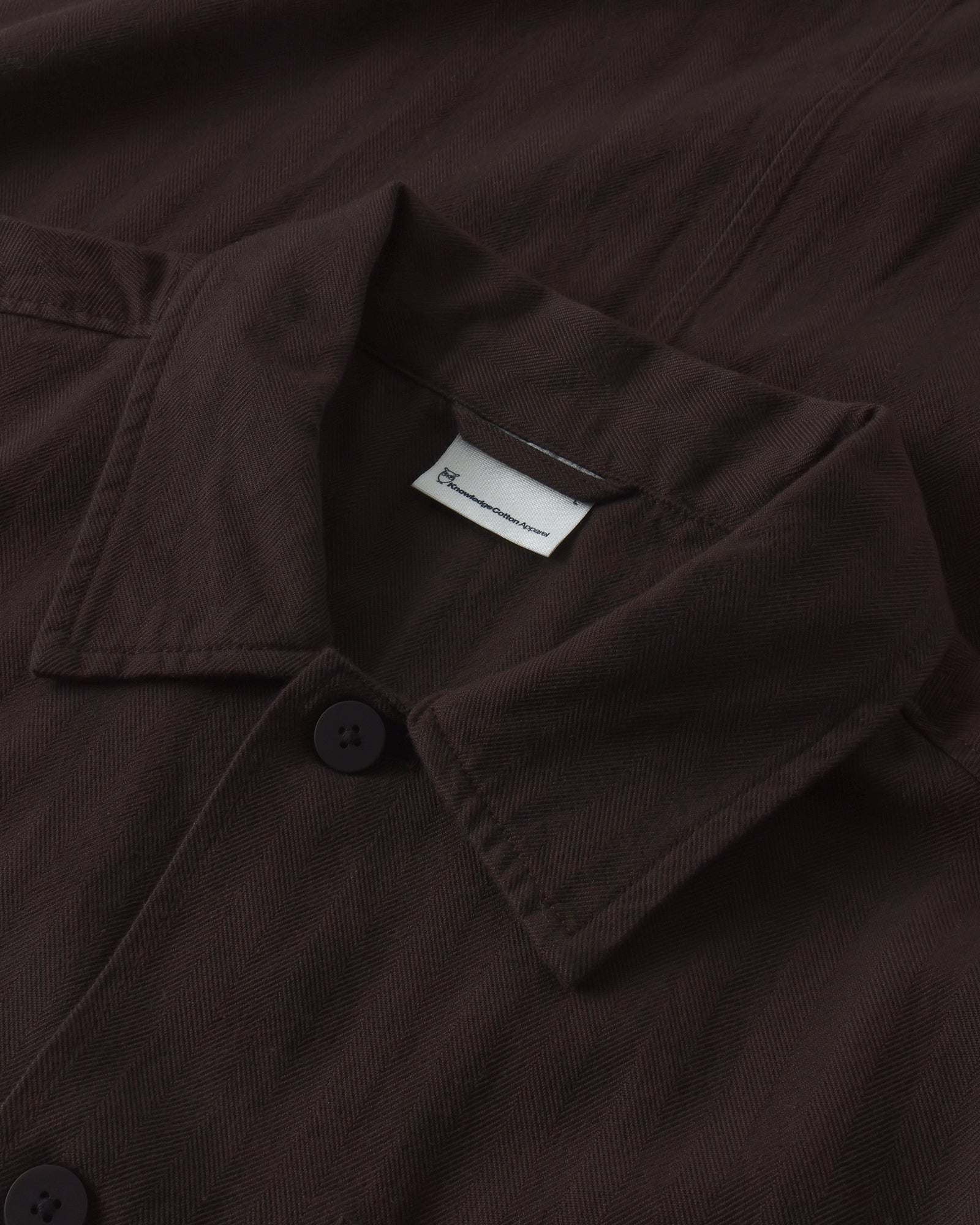 KnowledgeCotton Apparel men vegan Overshirt Herringbone Chocolate Torte Brown