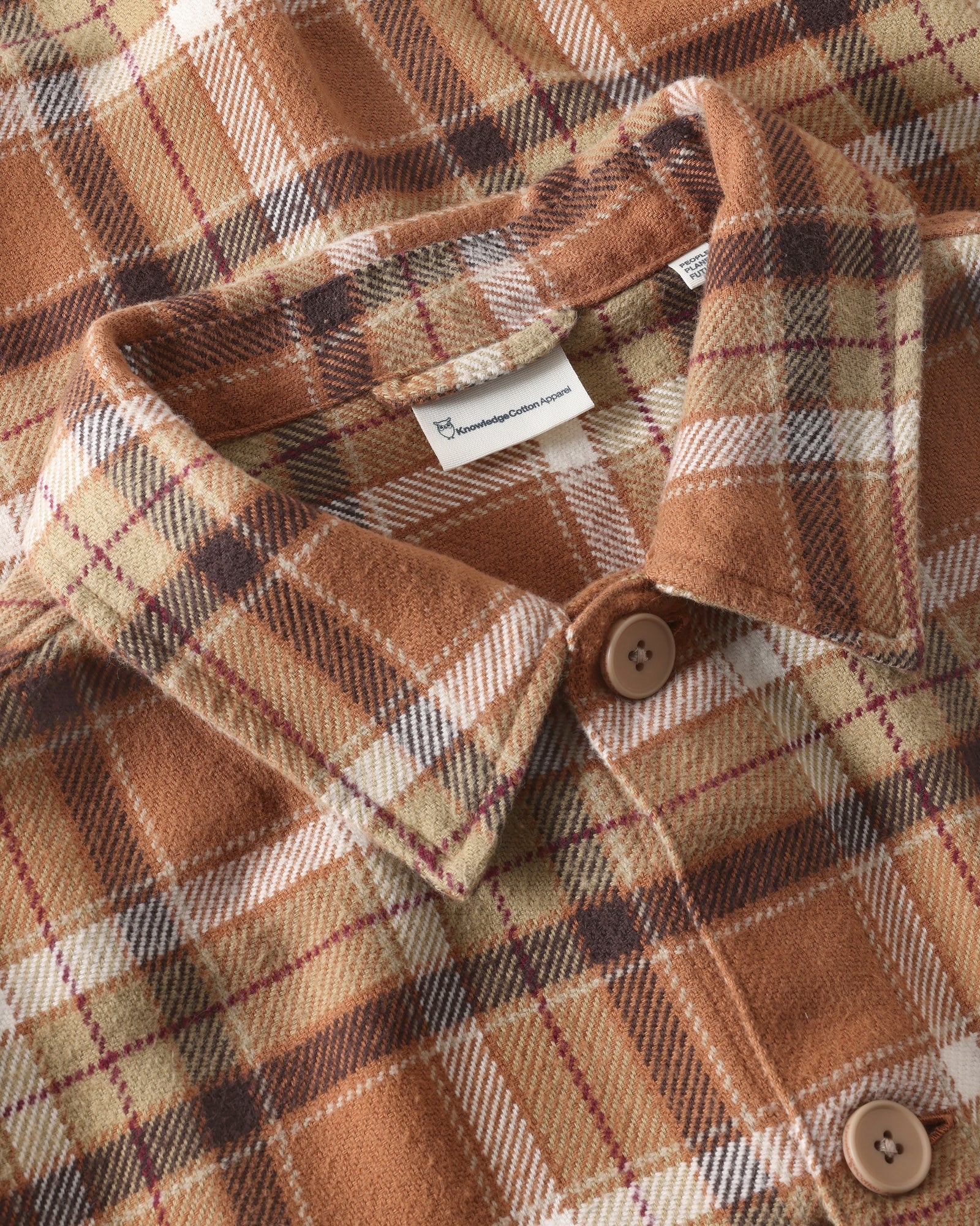 KnowledgeCotton Apparel men vegan Overshirt Flannel Check Beige Check
