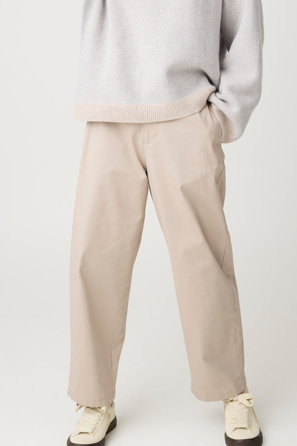 KnowledgeCotton Apparel Damen vegan Hose Bloom Barrel Pique Hellgrau