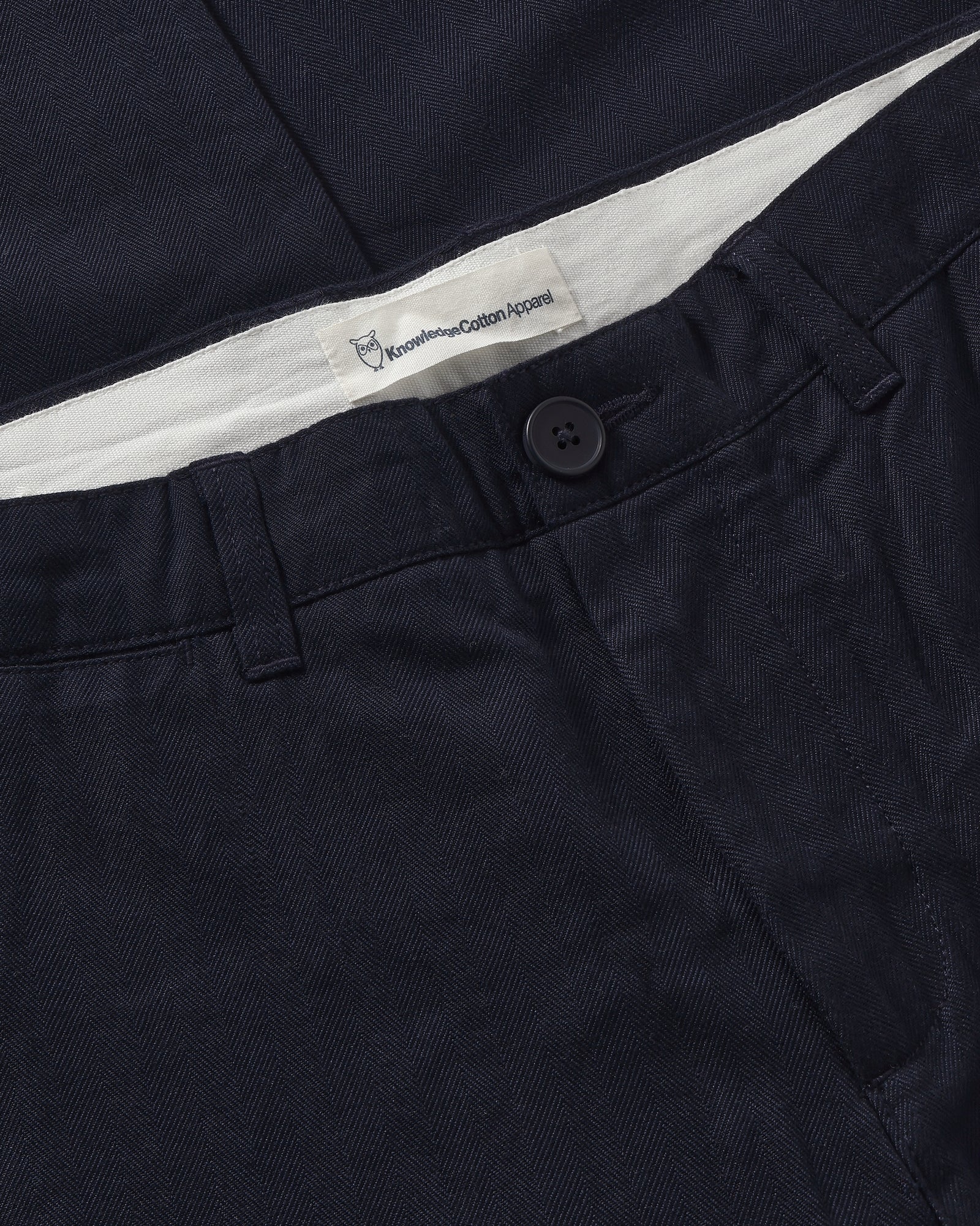 KnowledgeCotton Apparel men vegan Pants Chuck Regular Herringbone Night Sky Blue