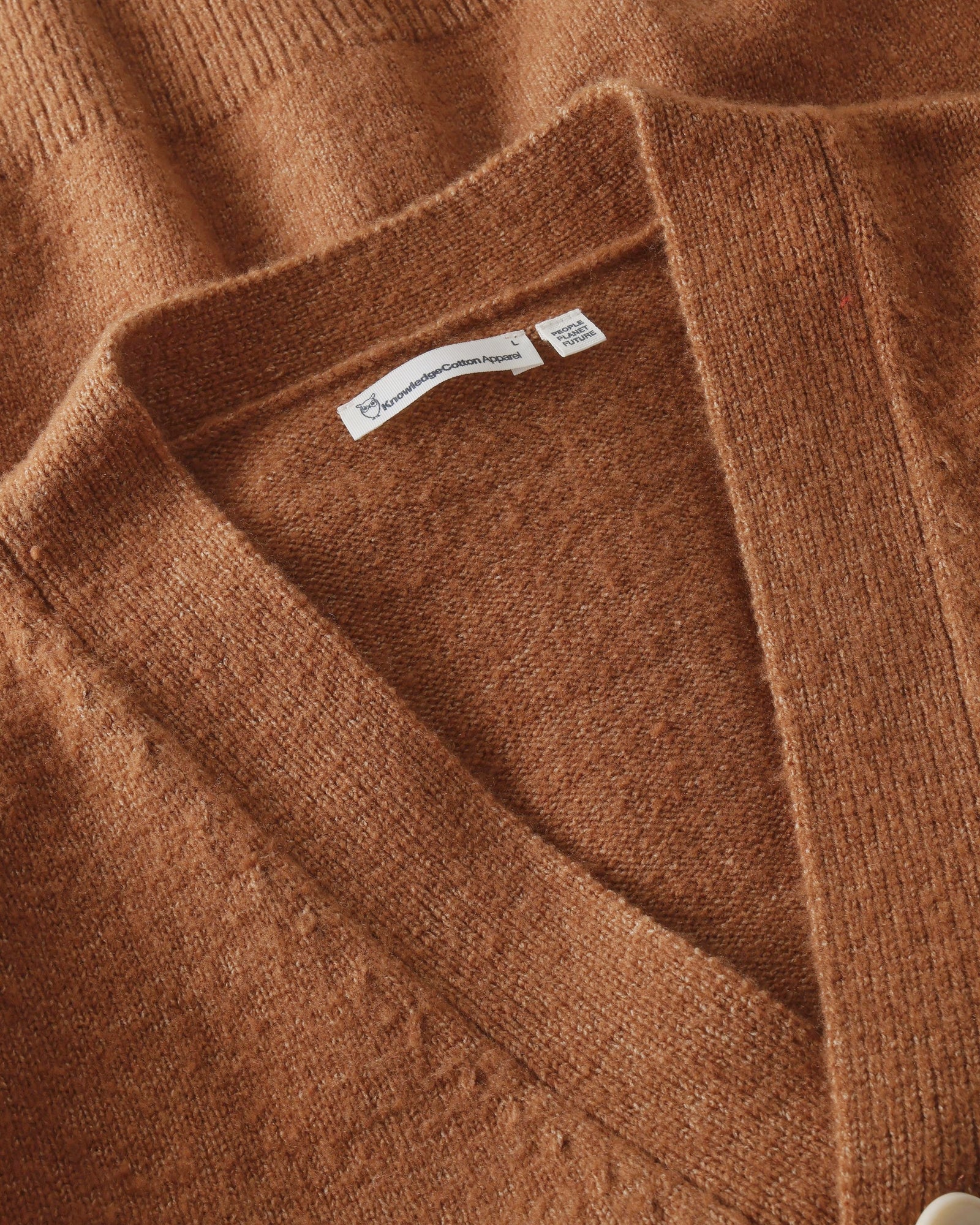 KnowledgeCotton Apparel men vegan Cardigan Men Soufflé Yarn Lion Brown