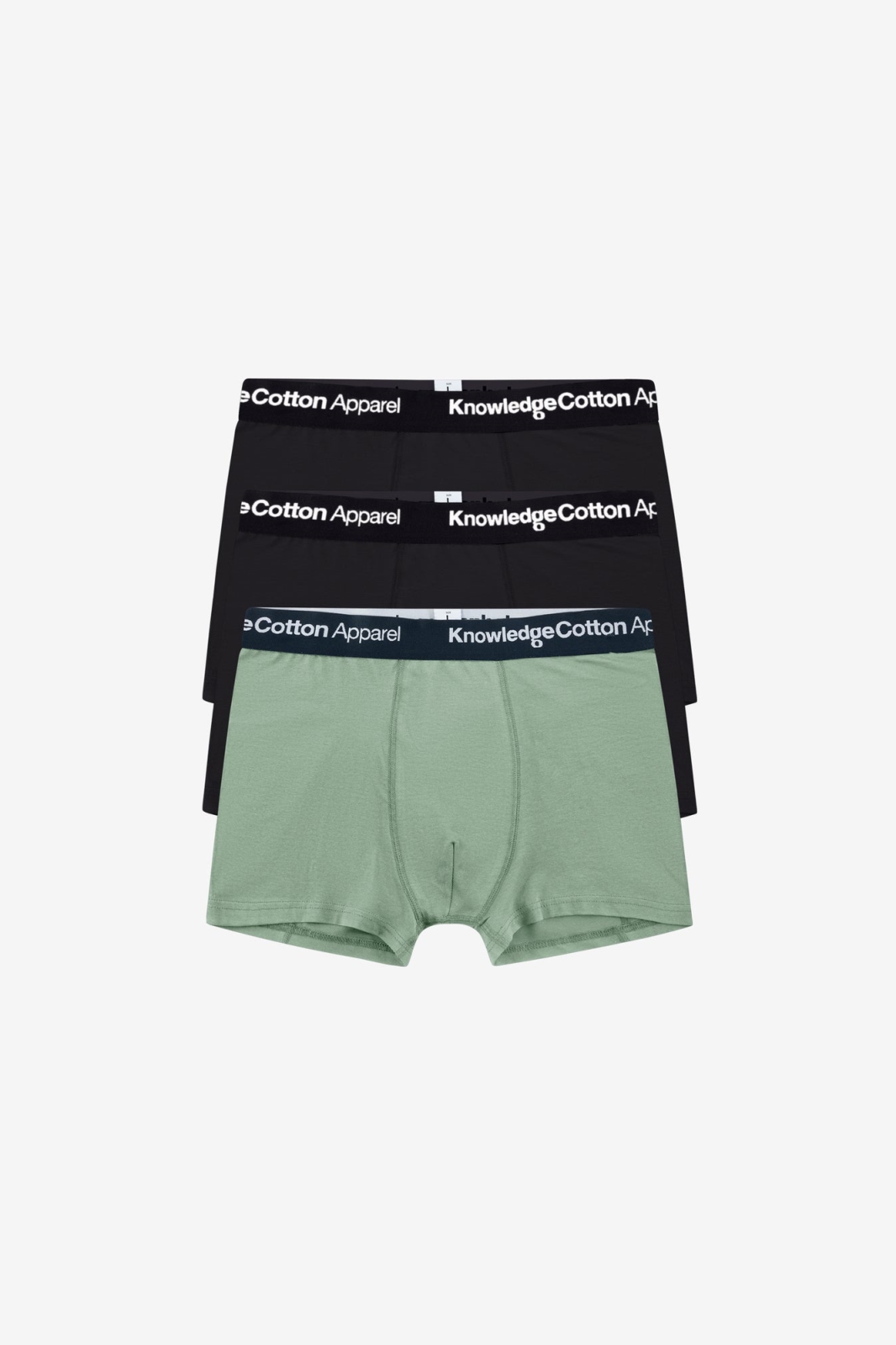 KnowledgeCotton Apparel men vegan Multipack 3x Boxer Shorts Lily Pad Green/Black