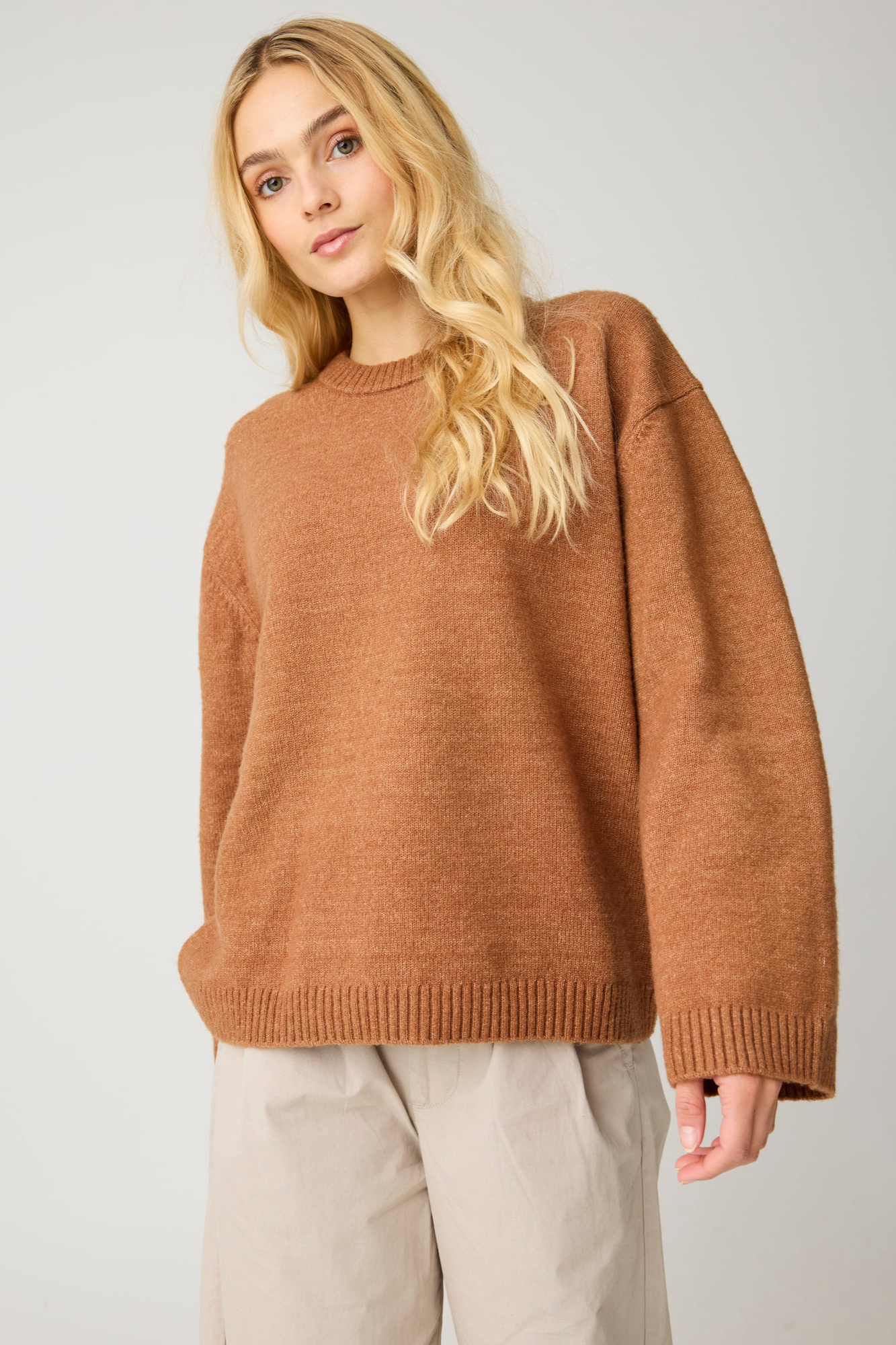 KnowledgeCotton Apparel Damen vegan Pullover Souffl&Atilde;&copy; Garn Lion Braun