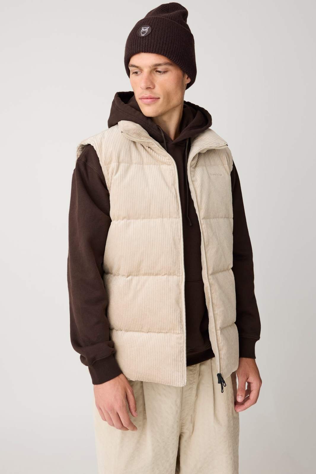 KnowledgeCotton Apparel men vegan Puffer Vest Corduroy Light Feather Gray