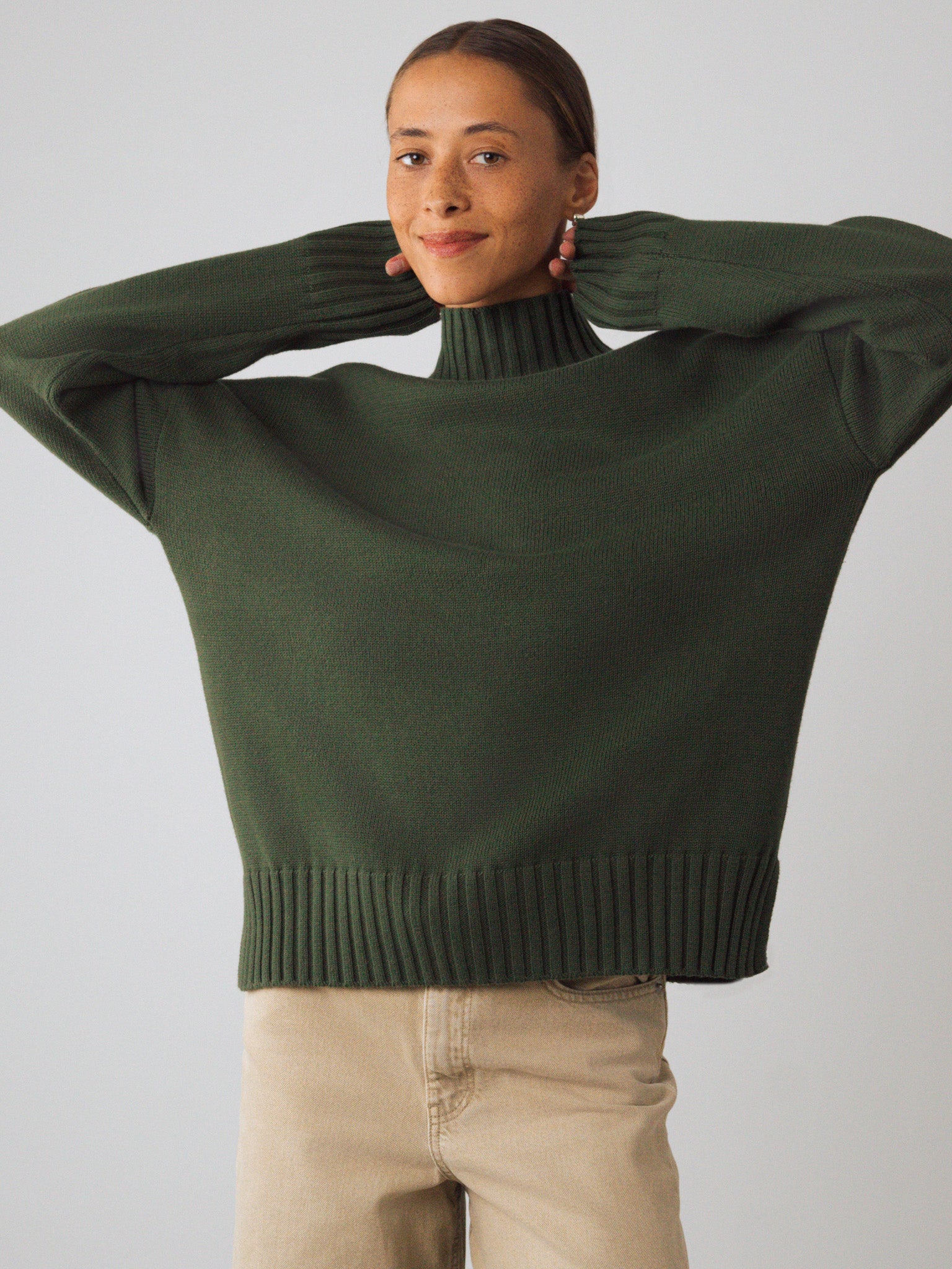 Honest Basics womens vegan Jumper Mock Thyme Green