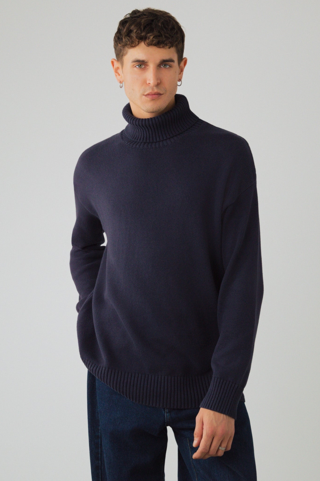 Honest Basics Herren vegan Rollkragenpullover Grob Gestrickt Mitternachtsblau