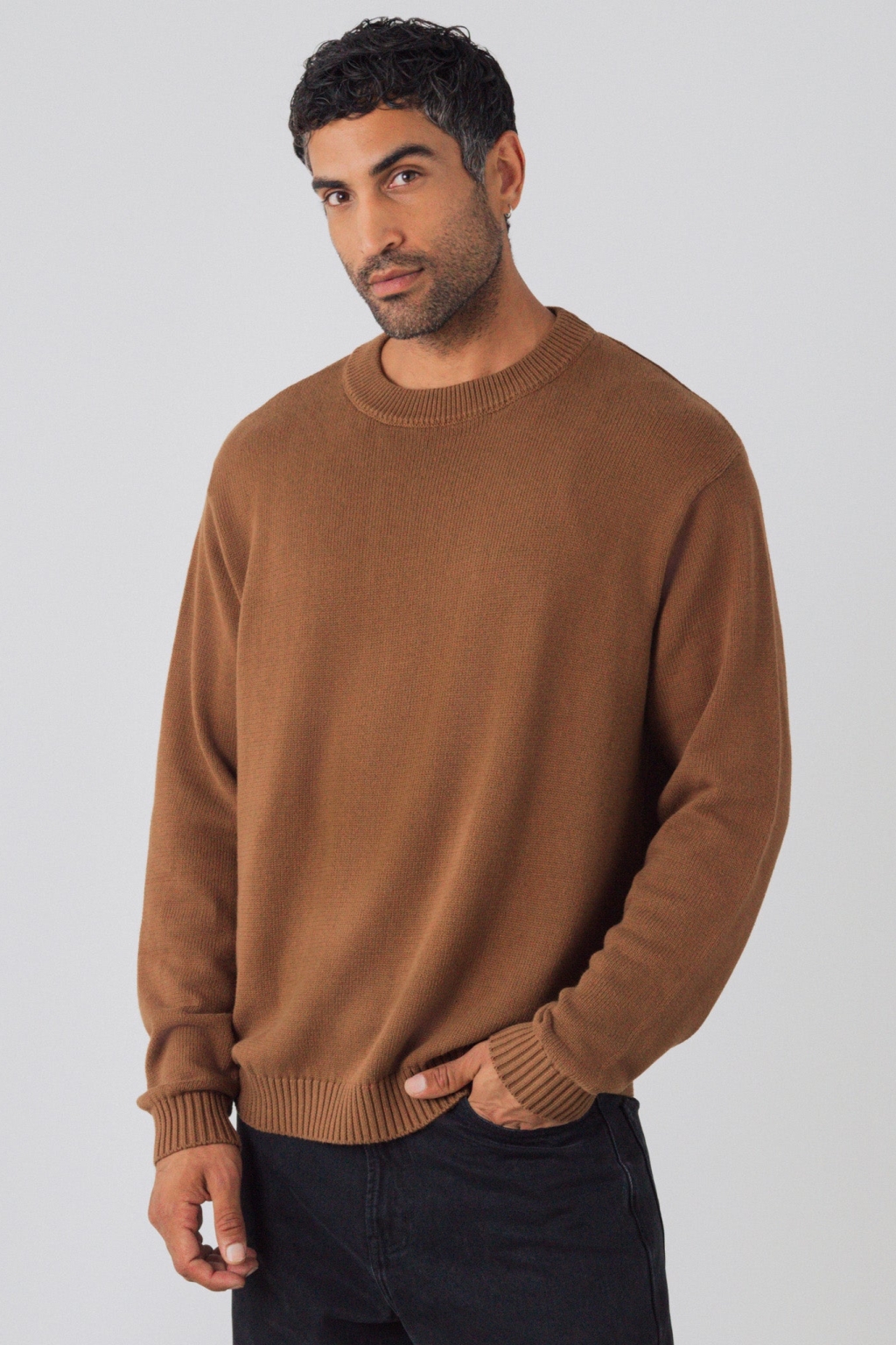 Honest Basics Herren vegan Pullover Mit Rundhalsausschnitt Toffebraun