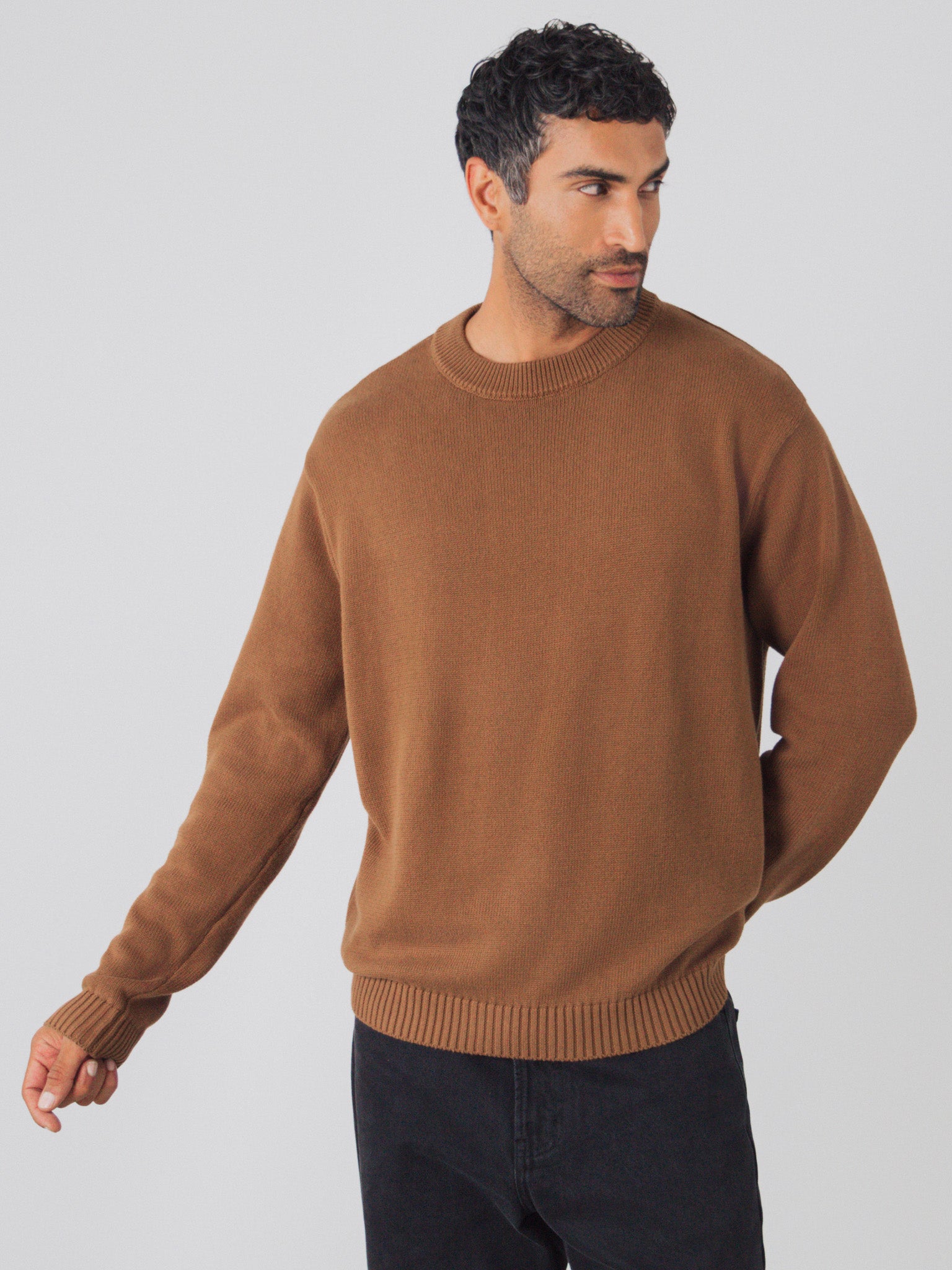 Honest Basics men vegan Jumper Crew Toffee Brown