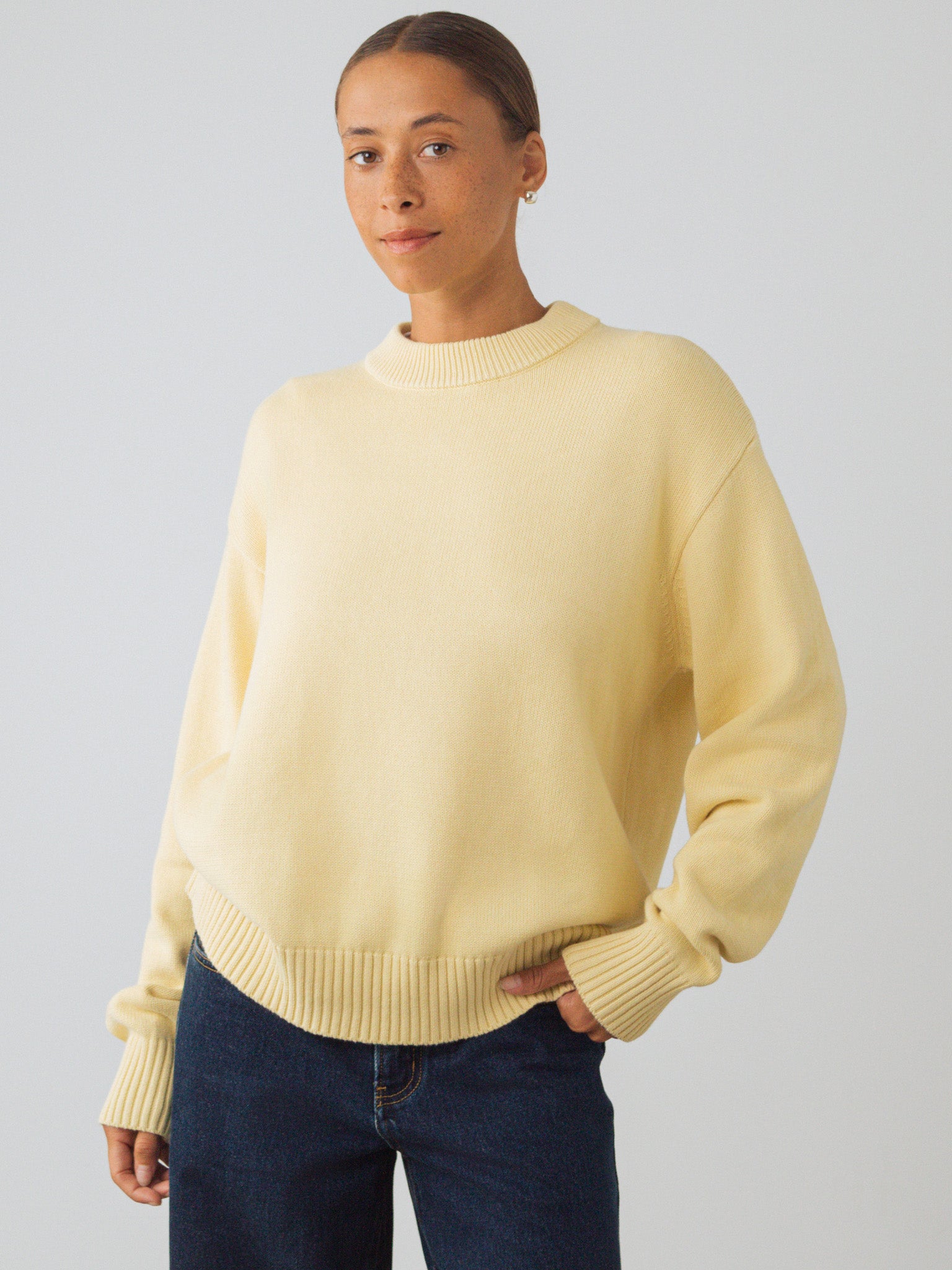 Honest Basics womens vegan Sweater Crew Vanilla Cream