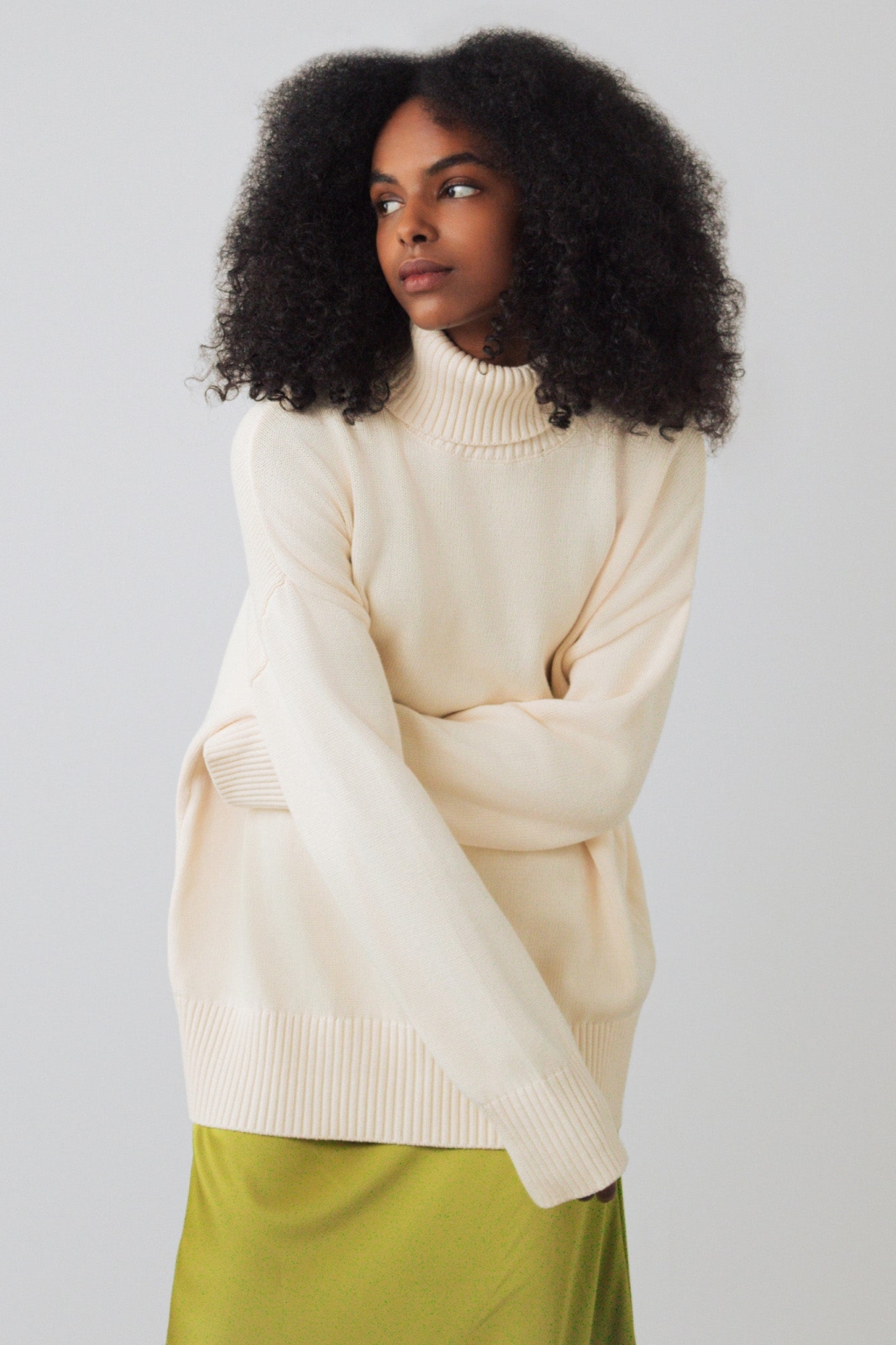 Honest Basics Damen vegan Rollkragenpullover Grob Gestrickt Wei&Atilde;Ÿ