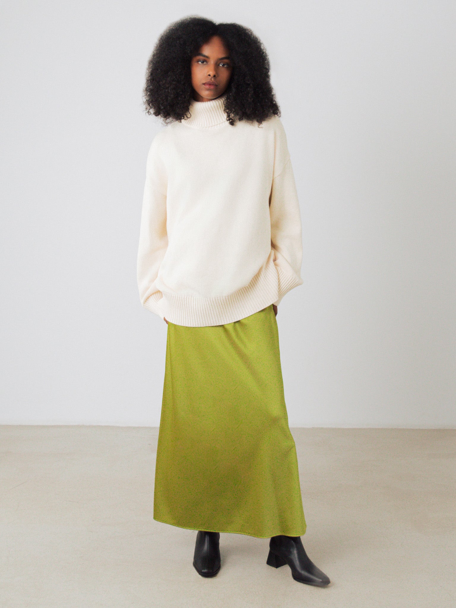 Honest Basics womens vegan Turtleneck Chunky White