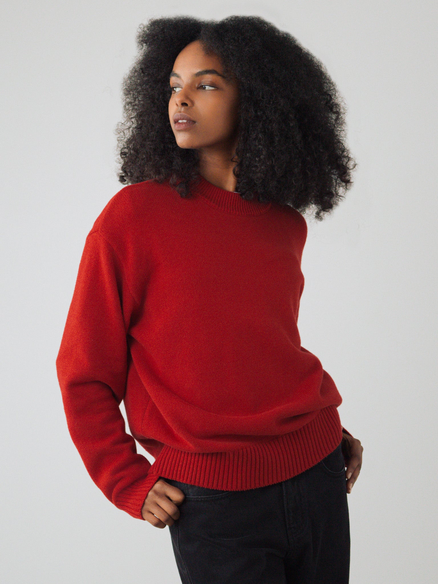 Honest Basics womens vegan Sweater Crew Tomato Red