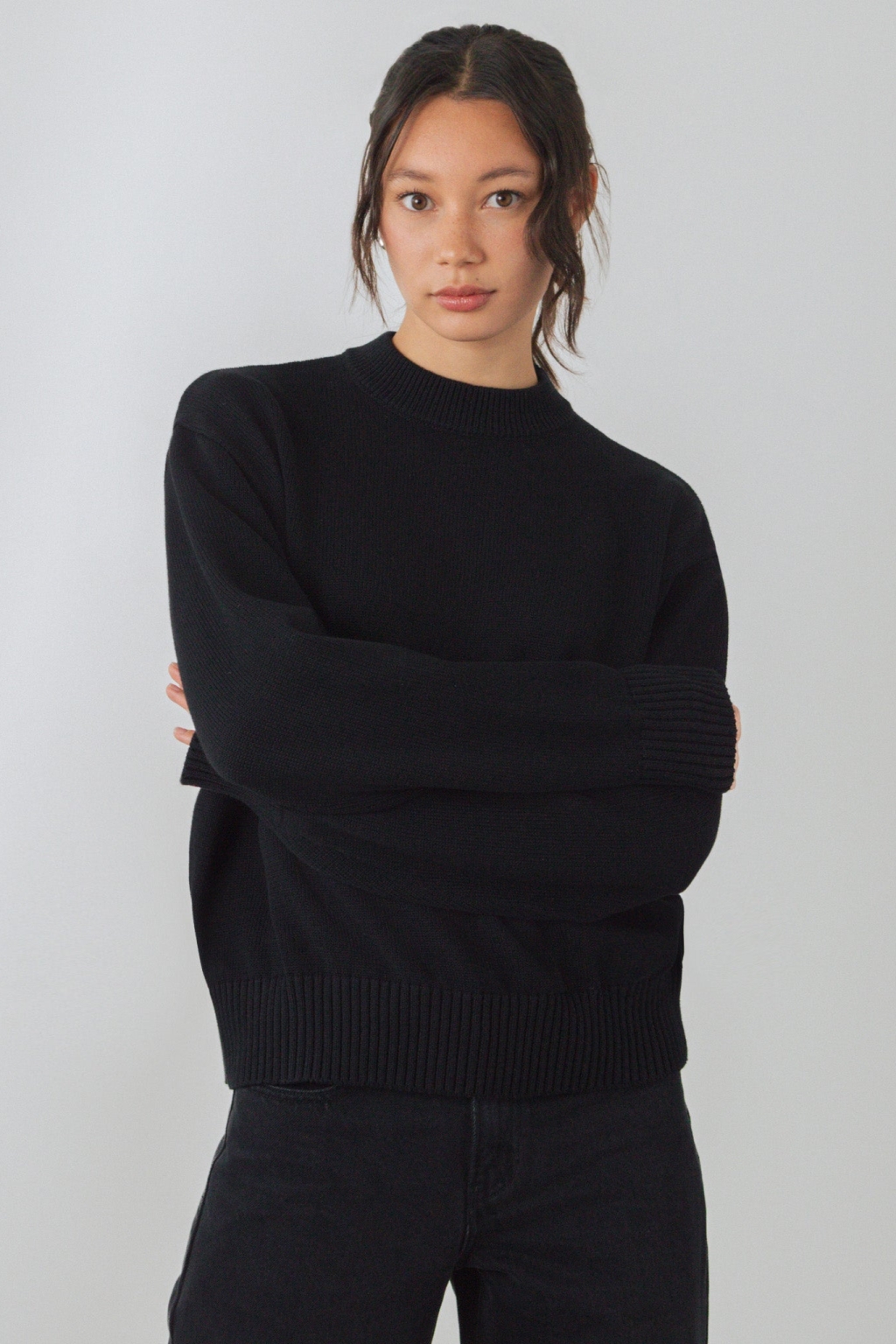 Honest Basics Damen vegan Pullover Rundhalsausschnitt Schwarz