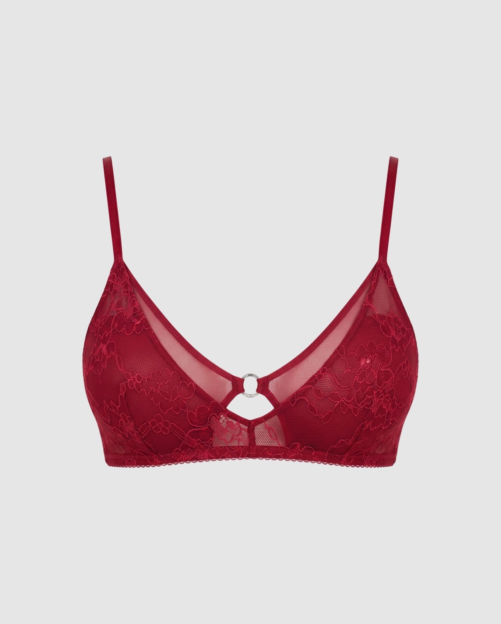 Understatement womens vegan Bralette Lace Mesh Double Triangle Rumba Red
