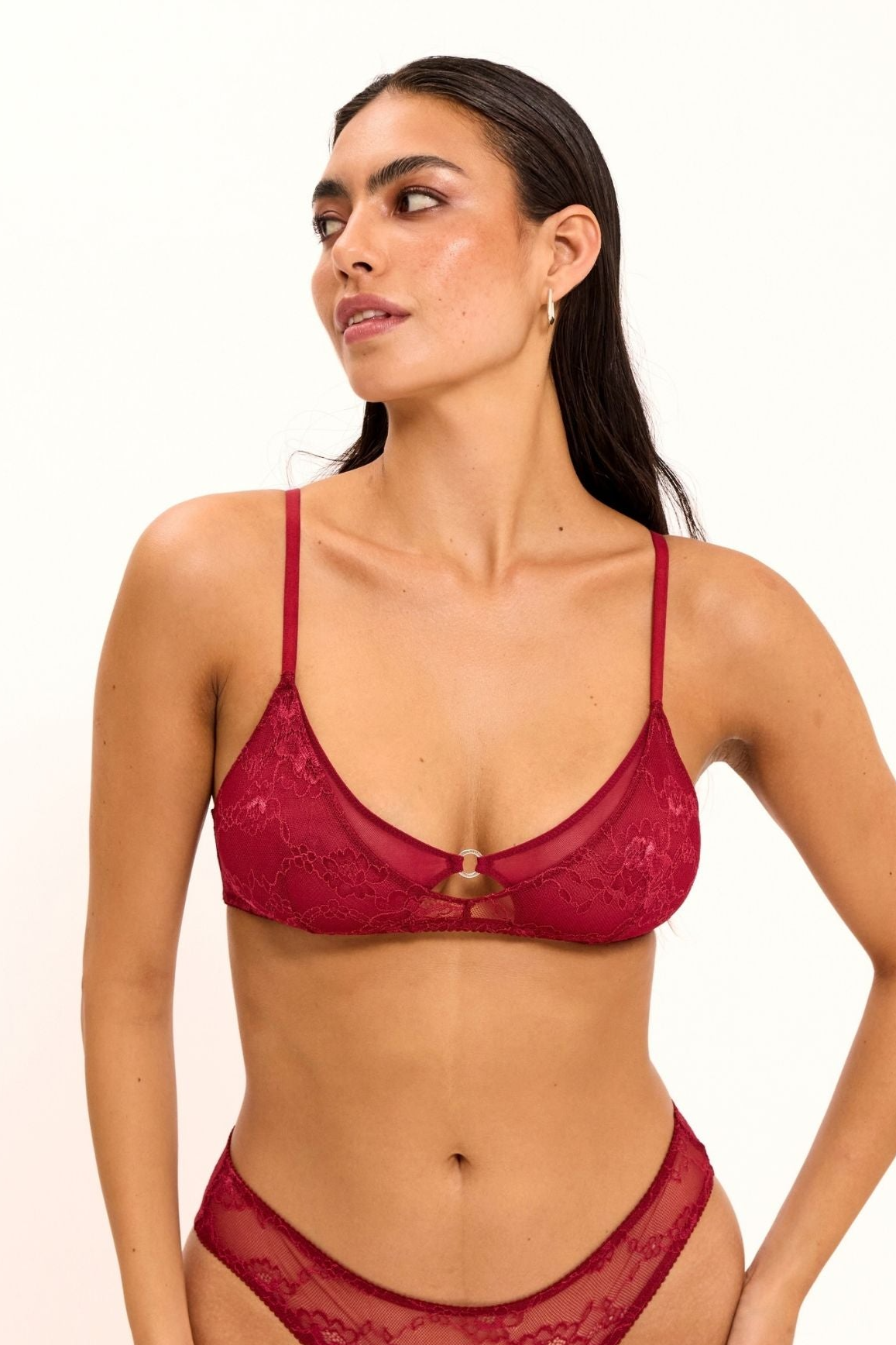 Understatement womens vegan Bralette Lace Mesh Double Triangle Rumba Red