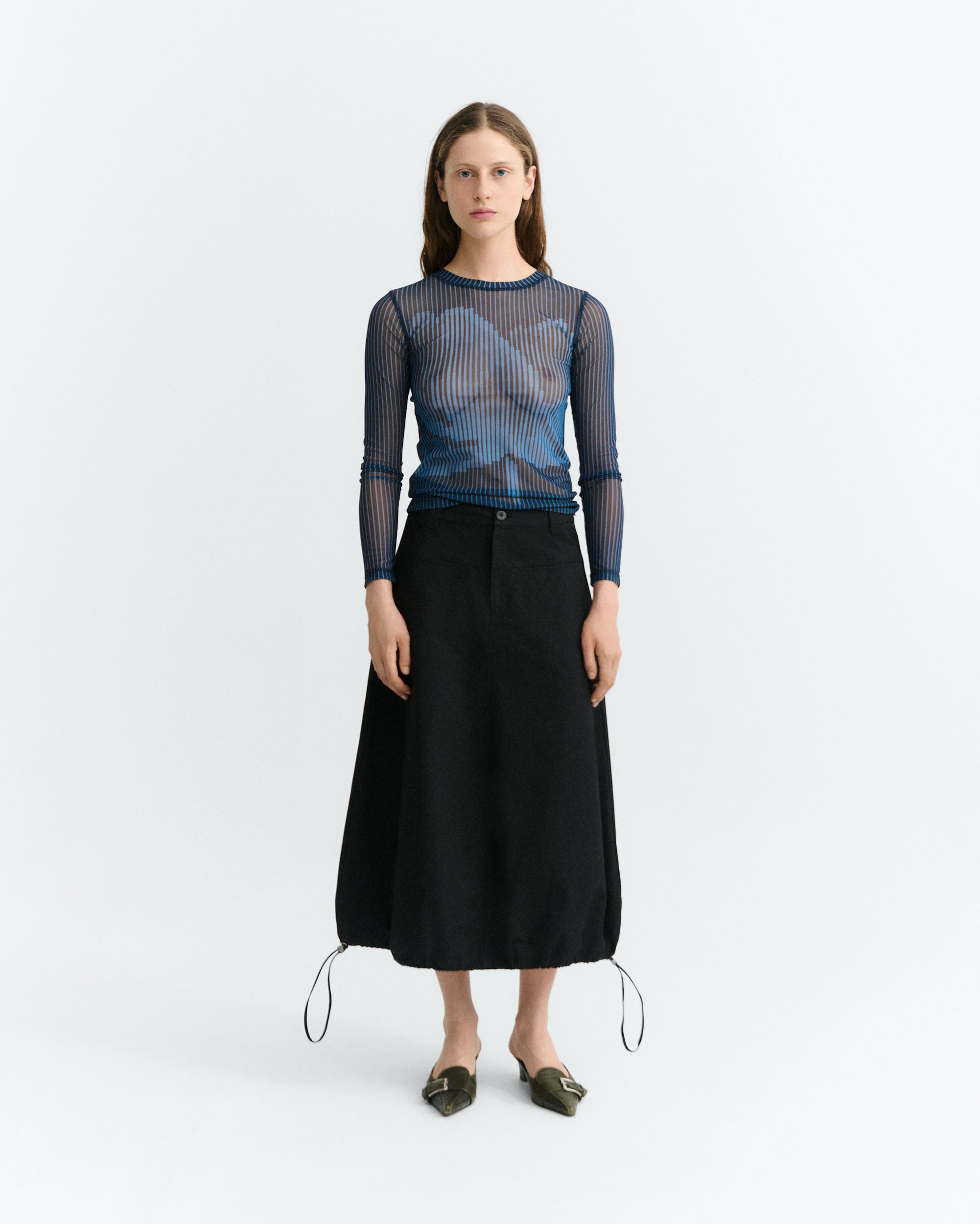 Thinking MU womens vegan Midi Skirt Estel Paper Touch Black