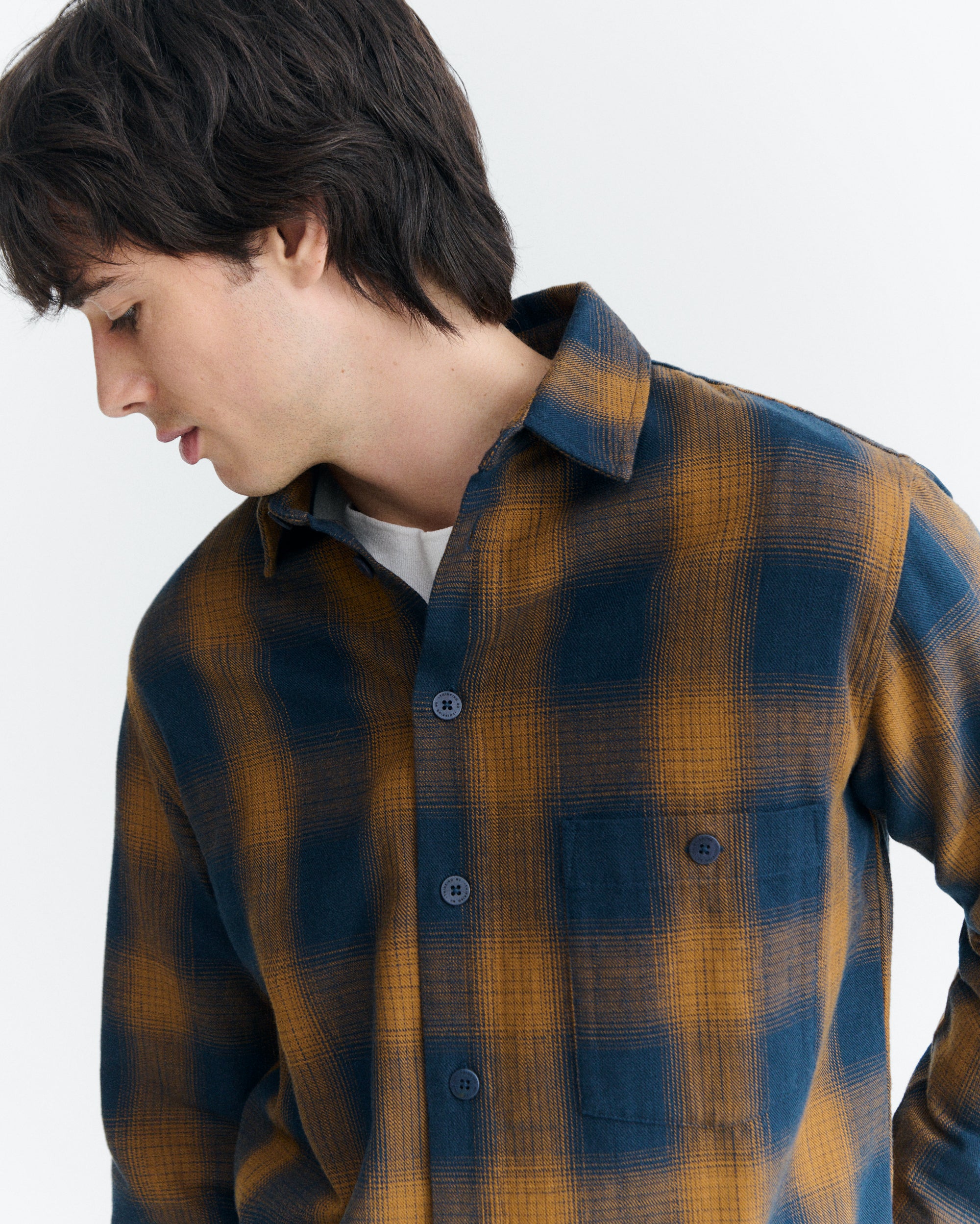 Thinking MU men vegan Overshirt Theo Navy Check