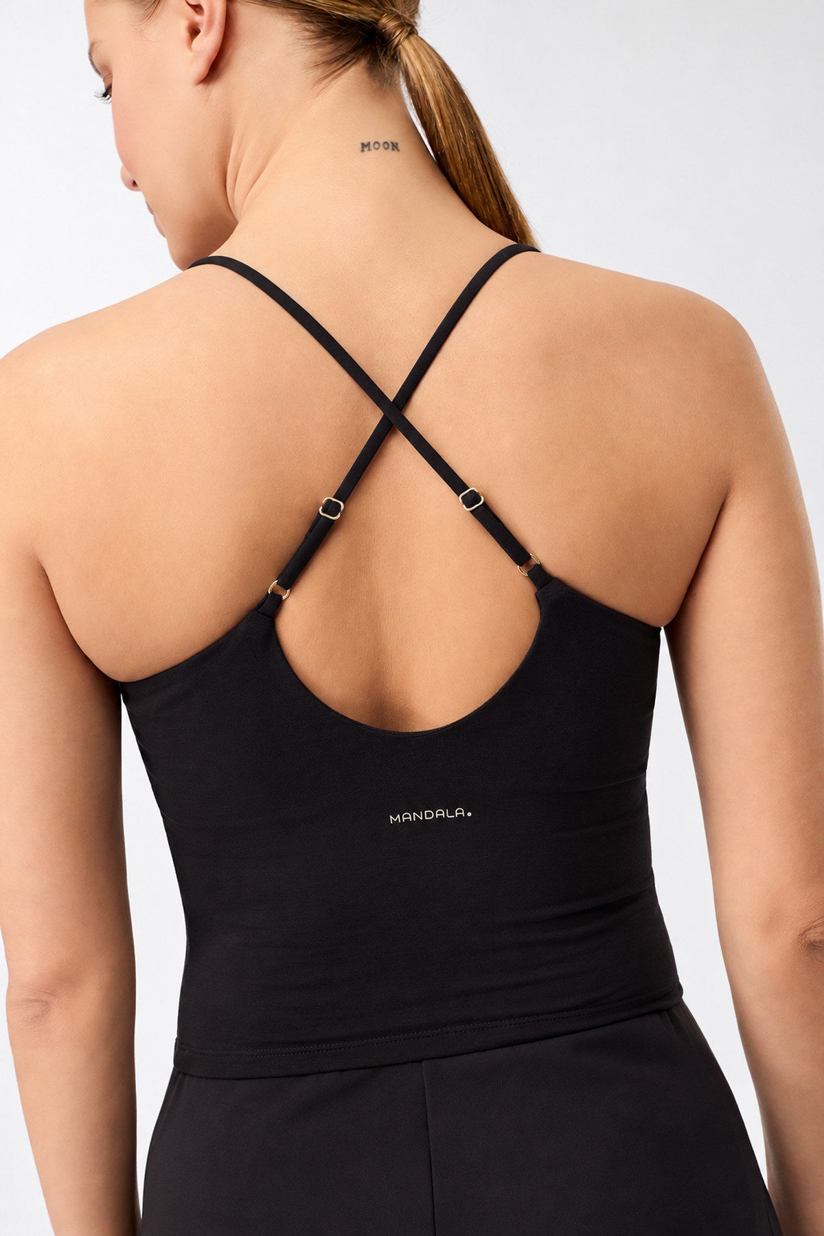 MANDALA womens vegan Sports Top Cropped Pilates Black