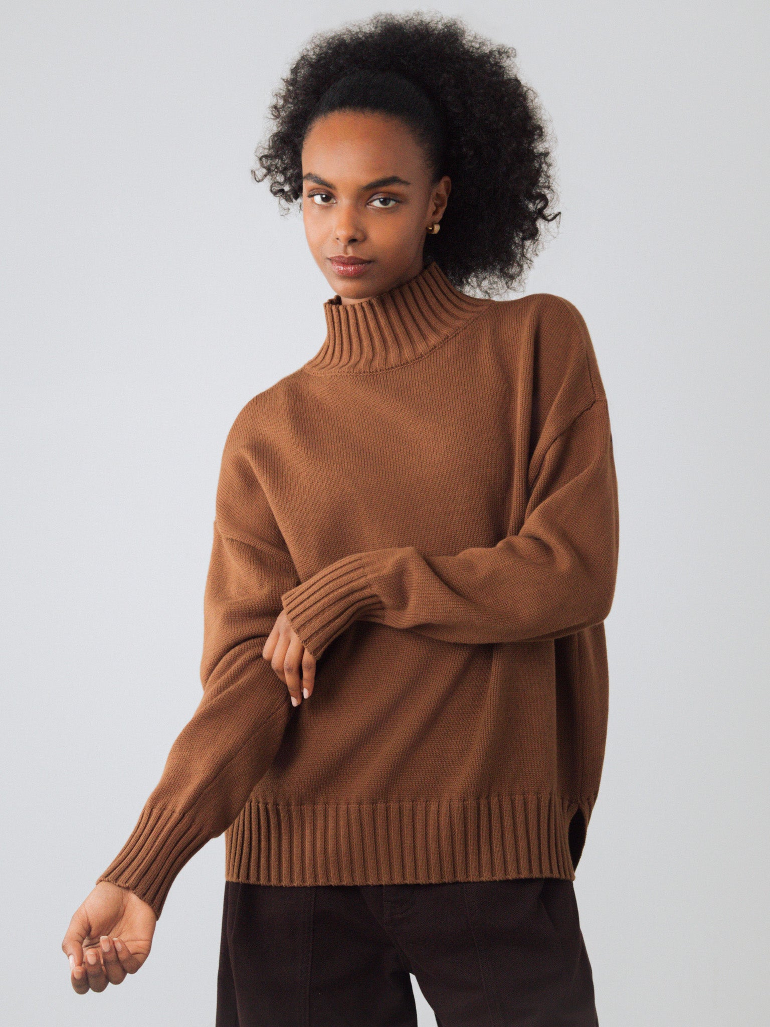 Honest Basics womens vegan Jumper Mock Toffee Brown