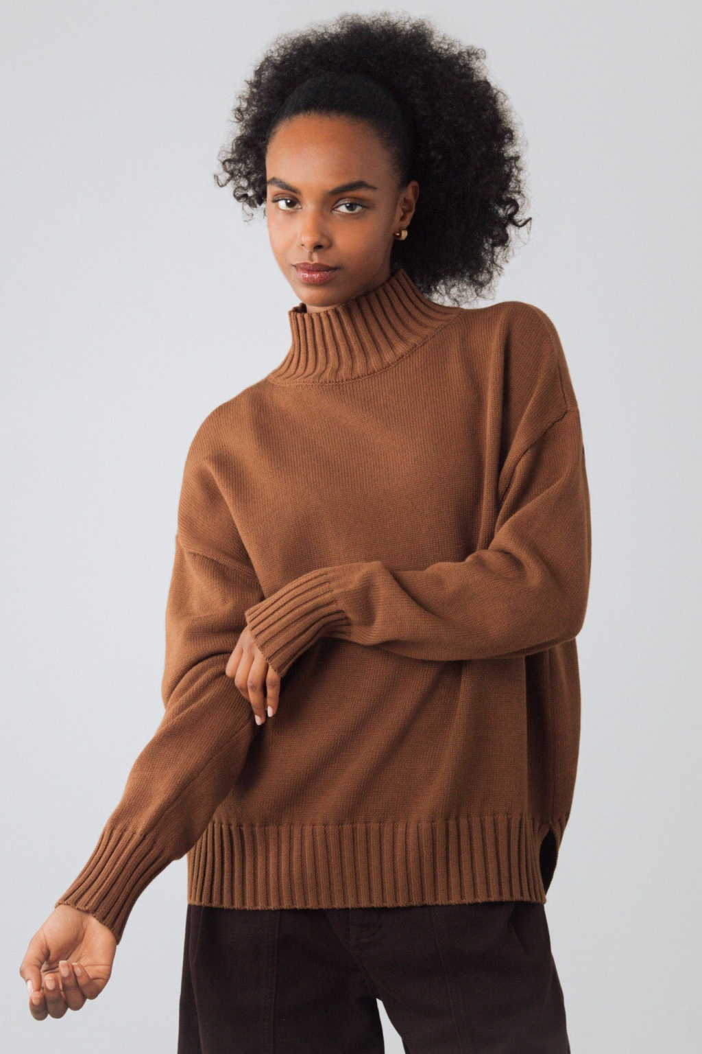 Honest Basics womens vegan Jumper Mock Toffee Brown