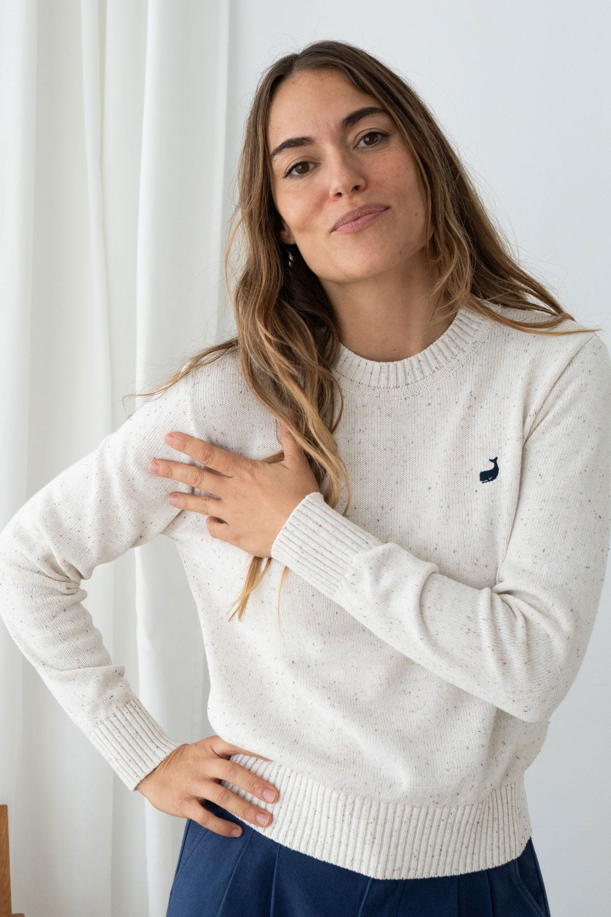 TWOTHIRDS Damen vegan Strickpullover Wando Ecru Mehrfarbige Noppen