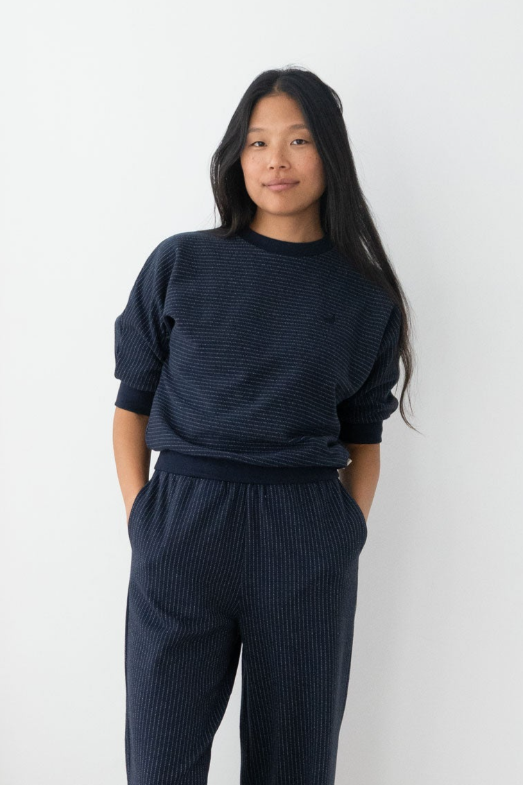TWOTHIRDS womens vegan Sweatshirt Faial Diplomatic Navy Stripes