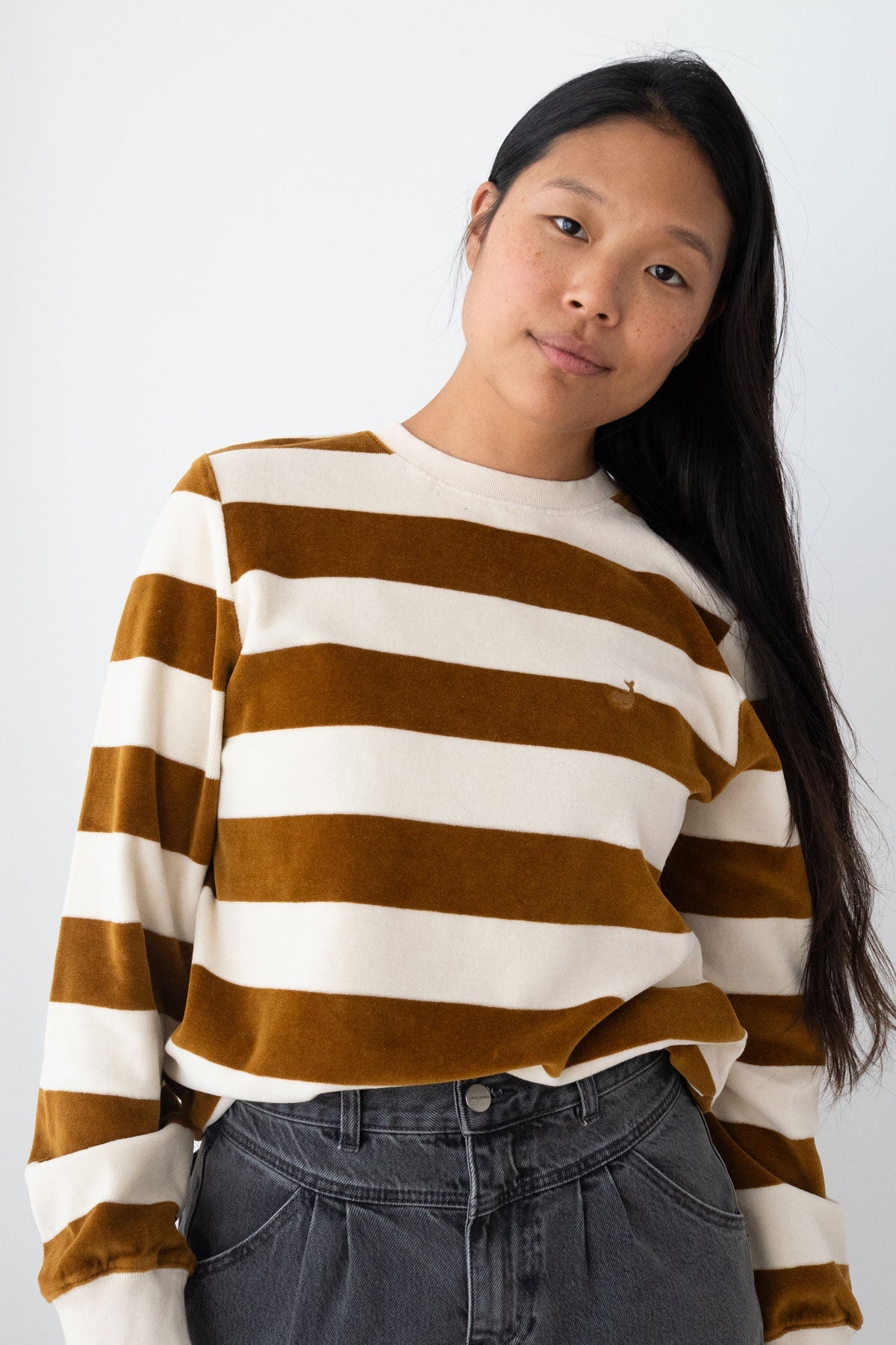 TWOTHIRDS Damen vegan Sweatshirt Hawi Goldbraun Gestreift
