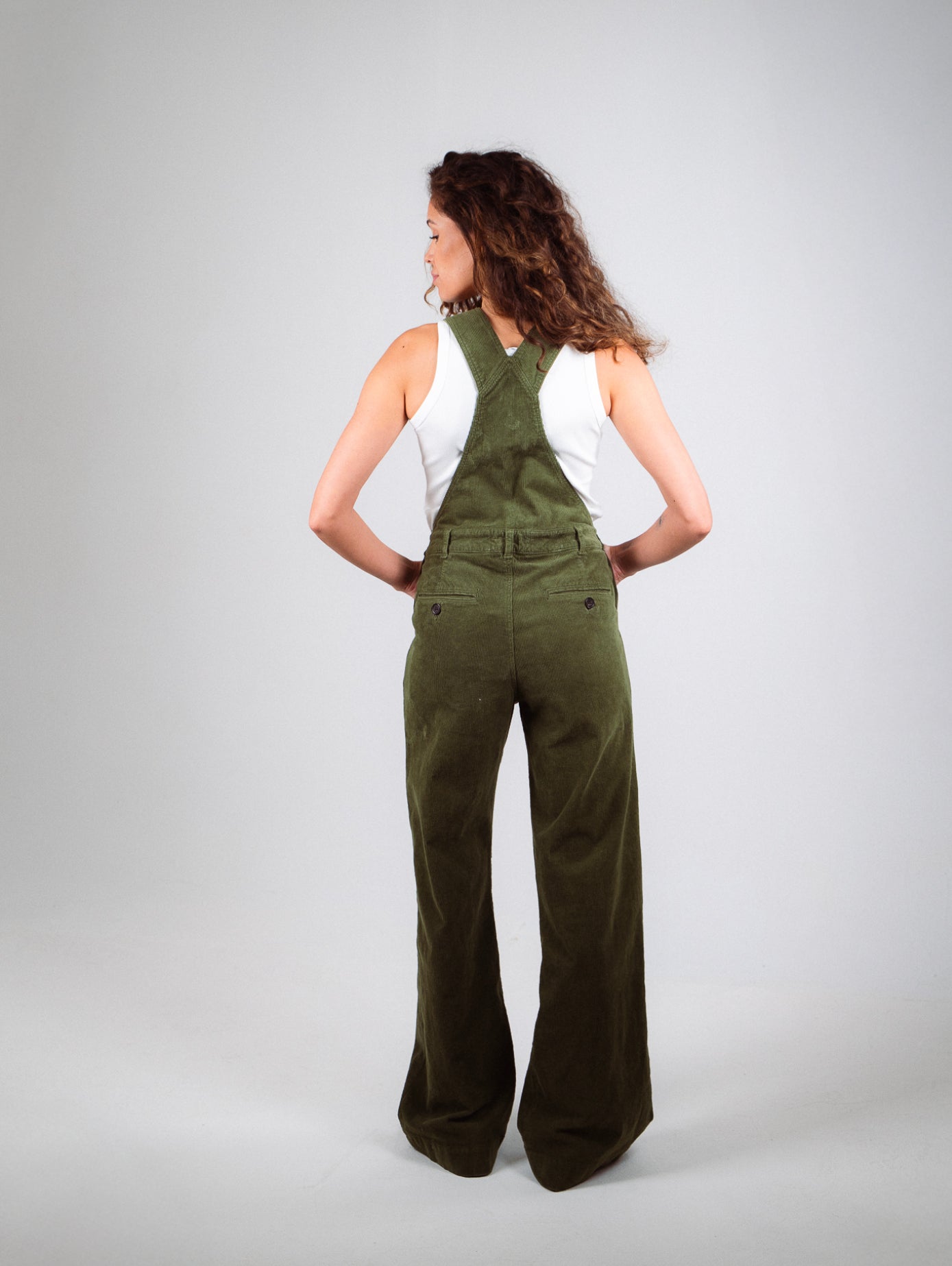 Côtelé womens vegan Dungarees Angel Olive Green