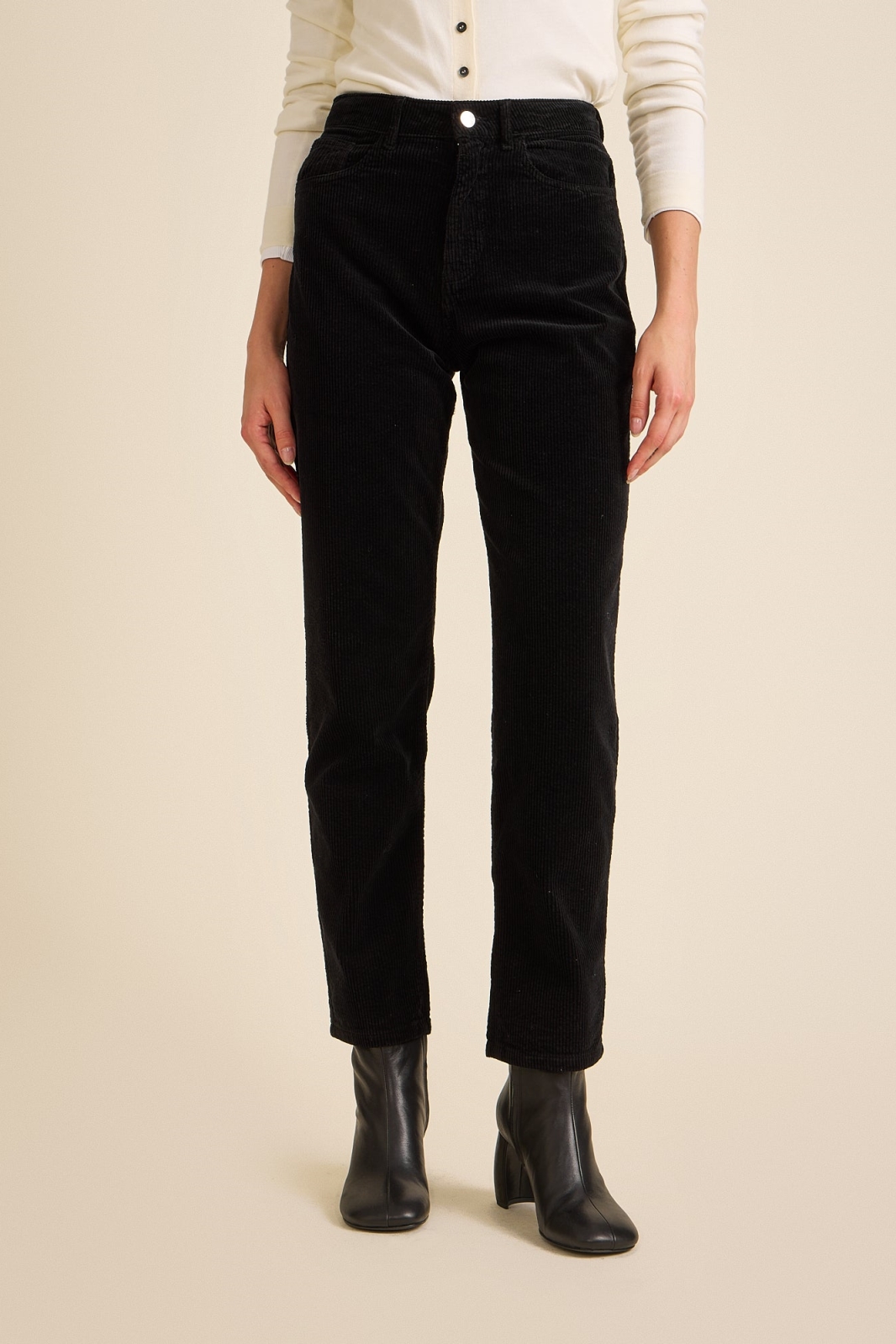 Côtelé womens vegan Pants Straight Leg Black