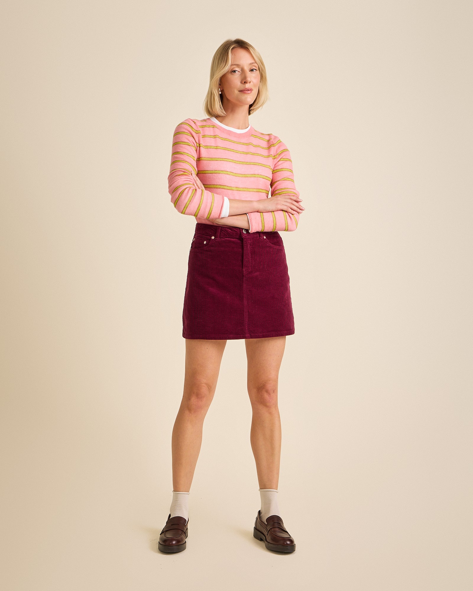 Côtelé womens vegan Mini Skirt Plum