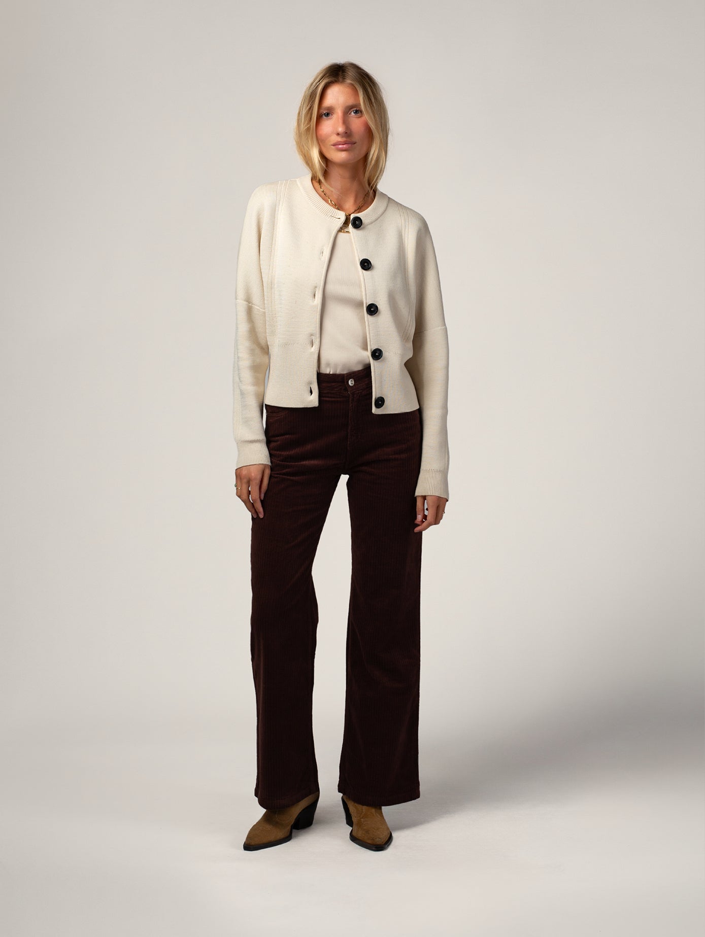 Côtelé womens vegan Flare Pants Chocolate Brown