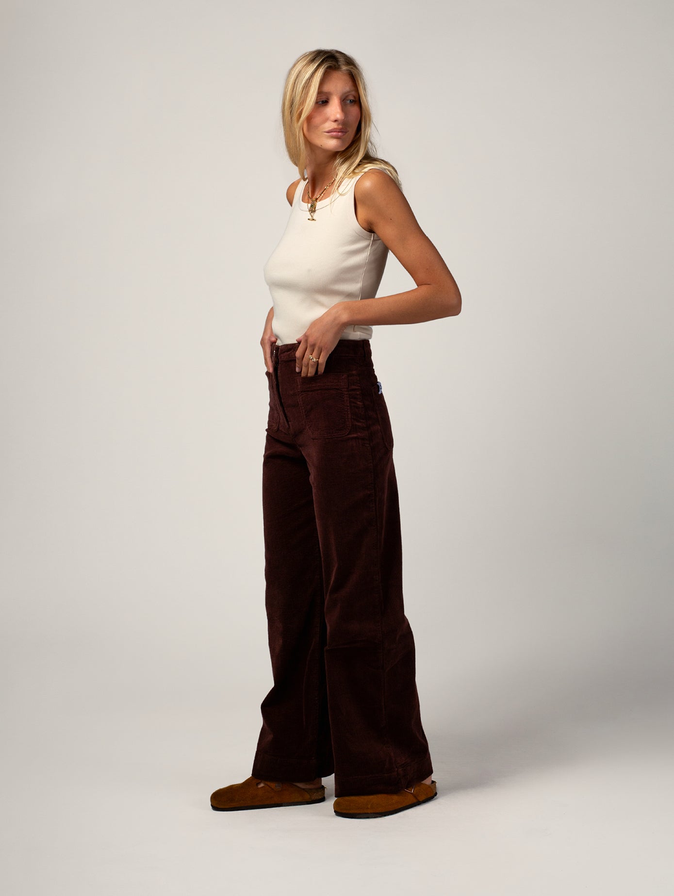 Côtelé womens vegan Pants Jane Chocolate Brown