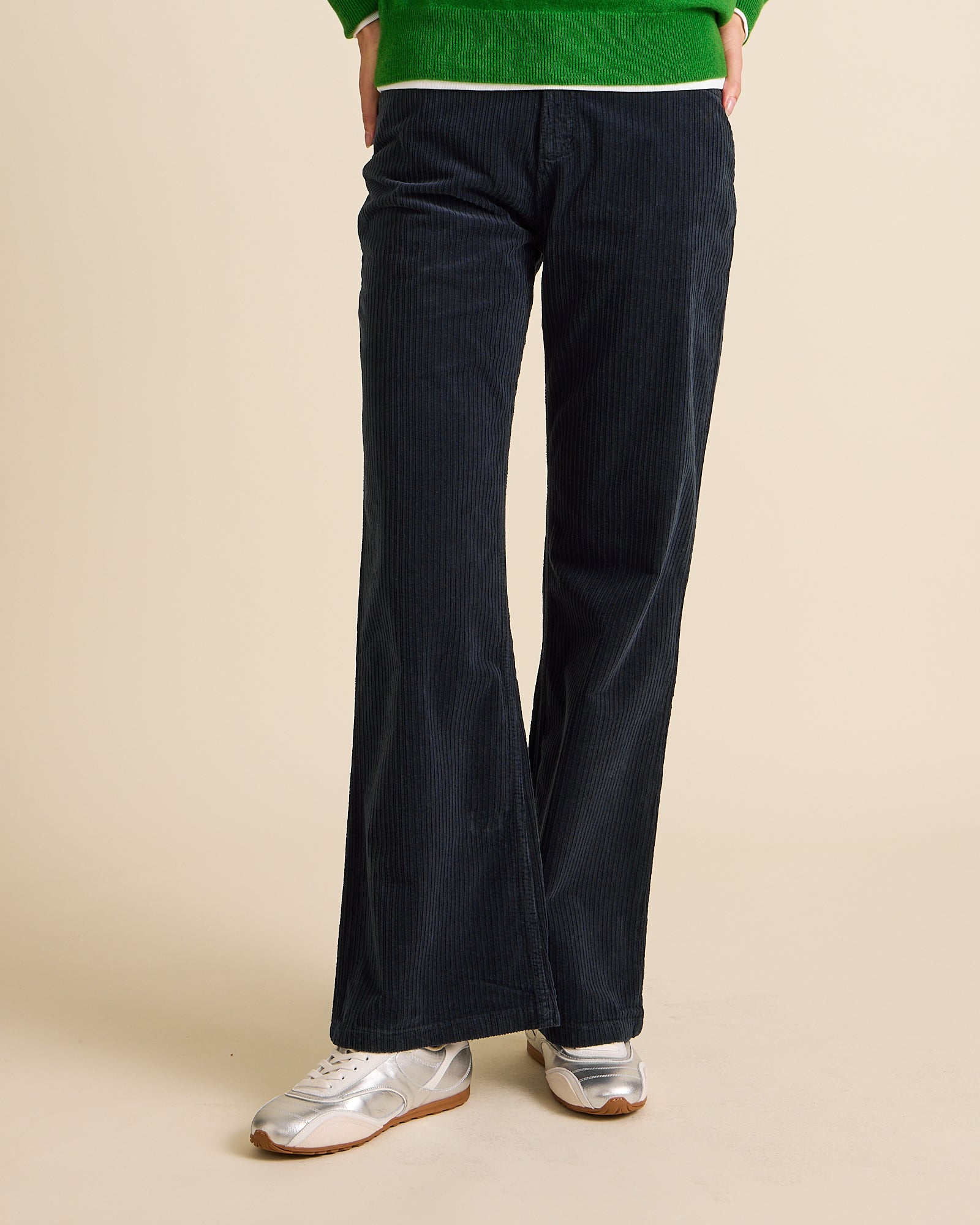 Côtelé womens vegan Flare Pants Navy
